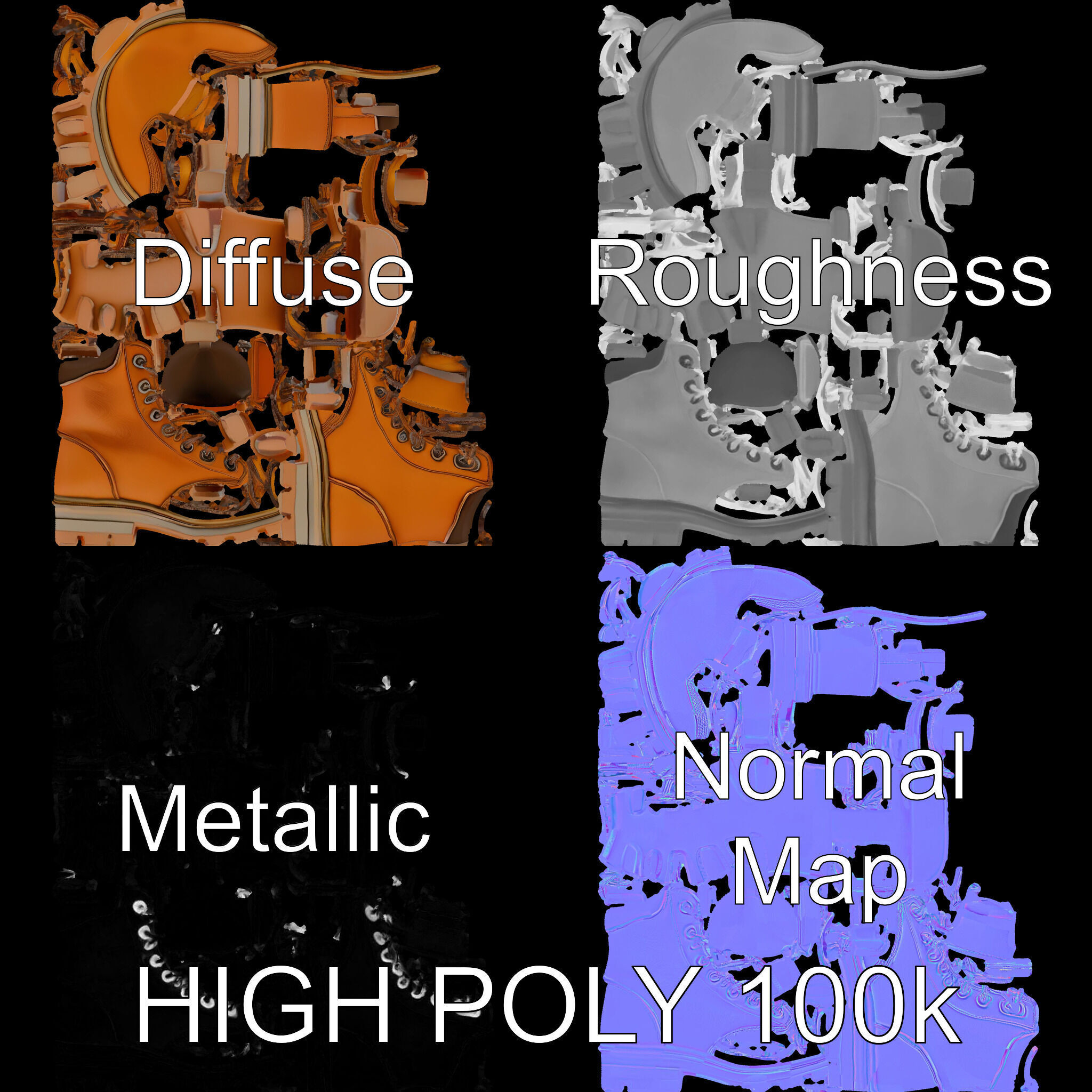 Leather Boot Model Pack with Detailed Textures Low-poly 3D model_3