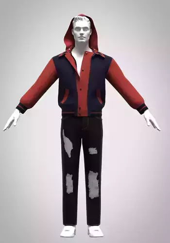 mens varsity jacket 3d rigged model   Low-poly 3D model