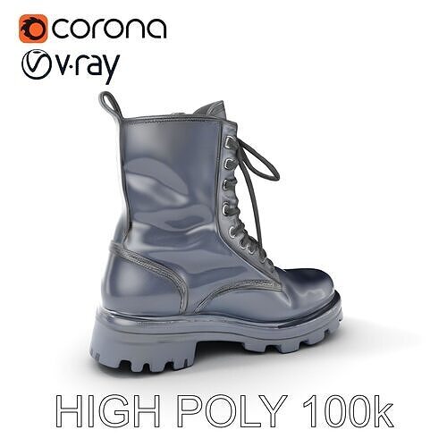 Black LaceUp Boot D Model Pack Low-poly 3D model
