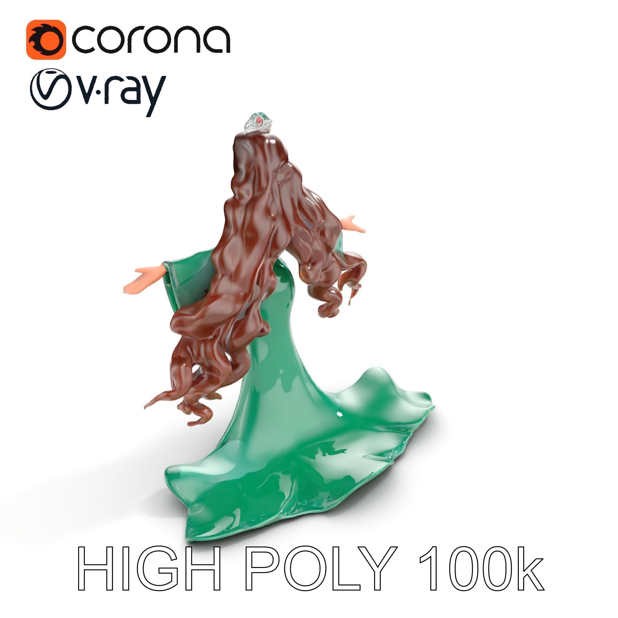 Elegant Princess Character Rigged and Animated for Games Low-poly 3D model_15