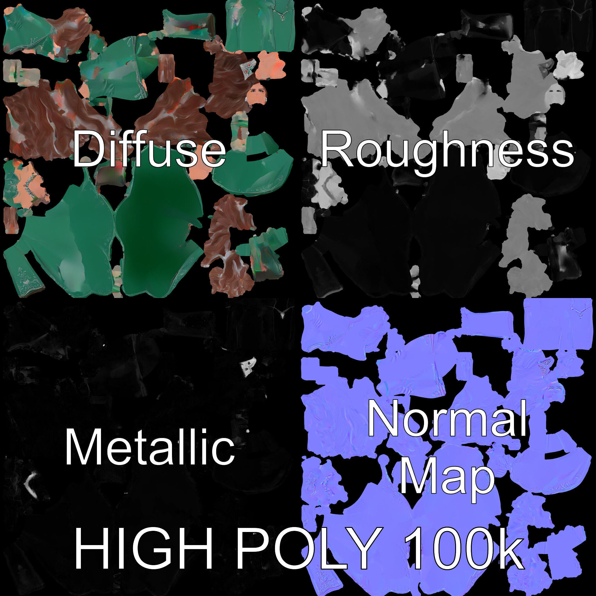 Elegant Princess Character Rigged and Animated for Games Low-poly 3D model_3