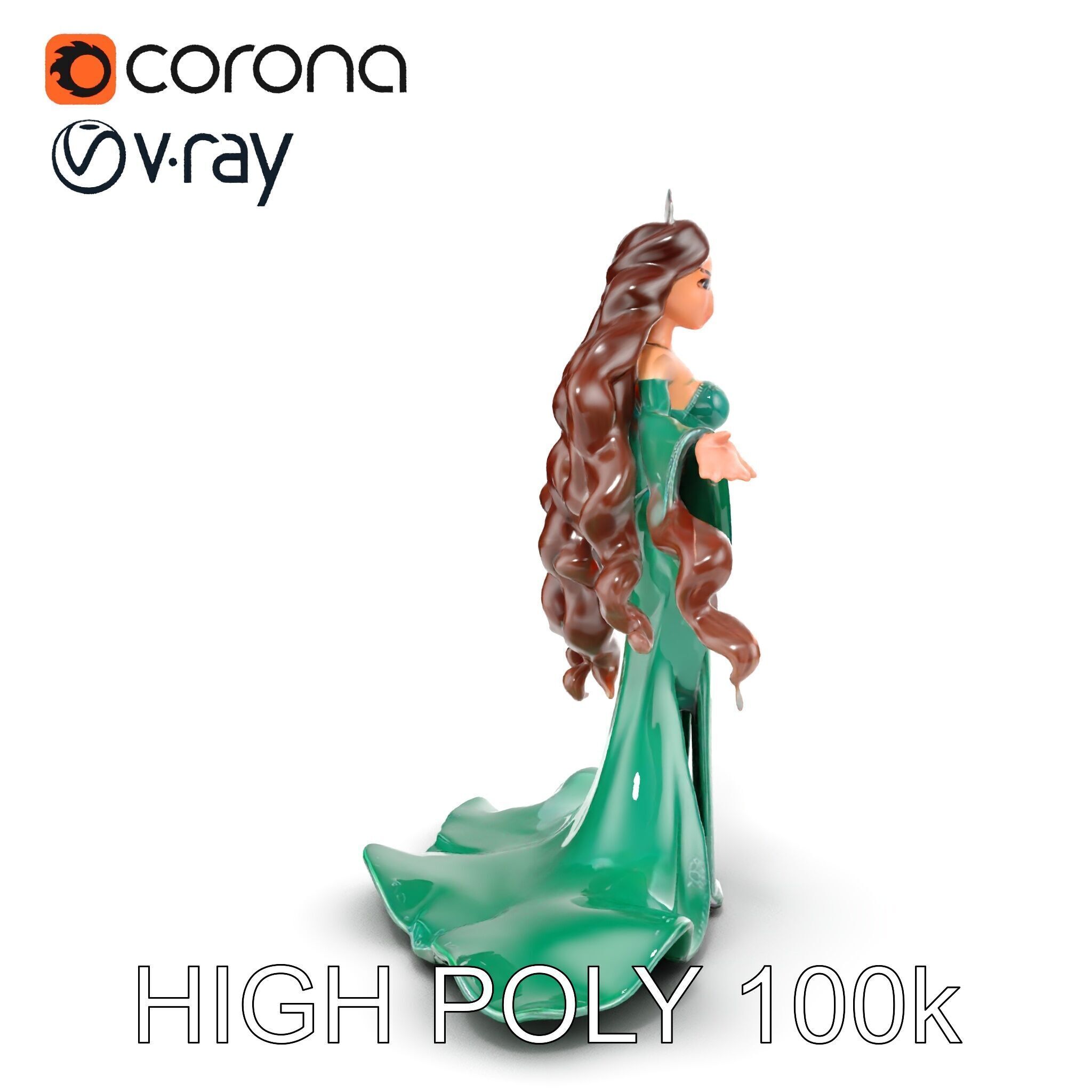 Elegant Princess Character Rigged and Animated for Games Low-poly 3D model_24