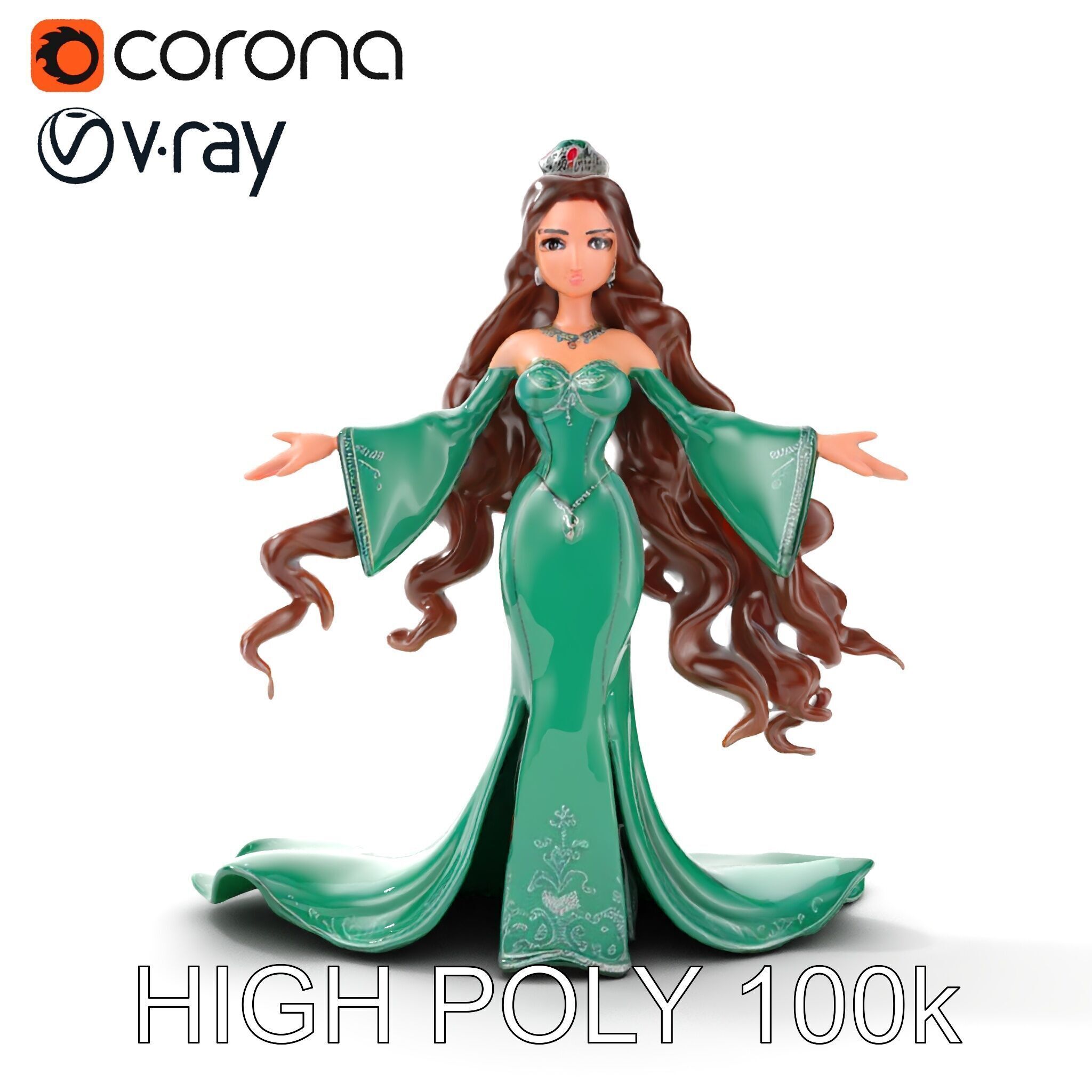 Elegant Princess Character Rigged and Animated for Games Low-poly 3D model_21