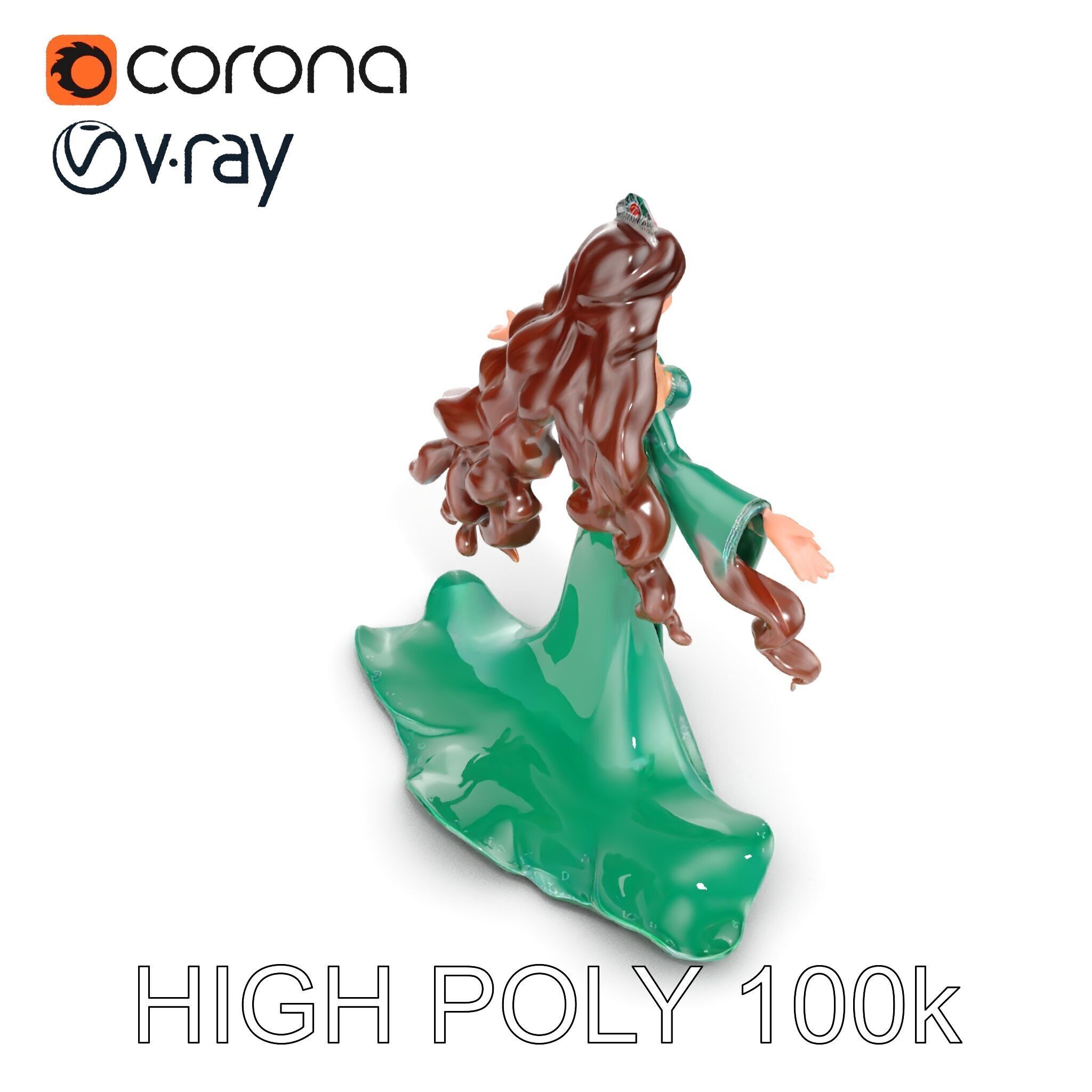 Elegant Princess Character Rigged and Animated for Games Low-poly 3D model_12