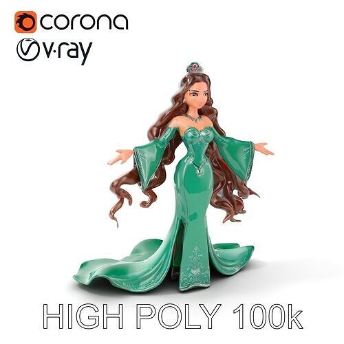 Elegant Princess Character Rigged and Animated for Games Low-poly 3D model
