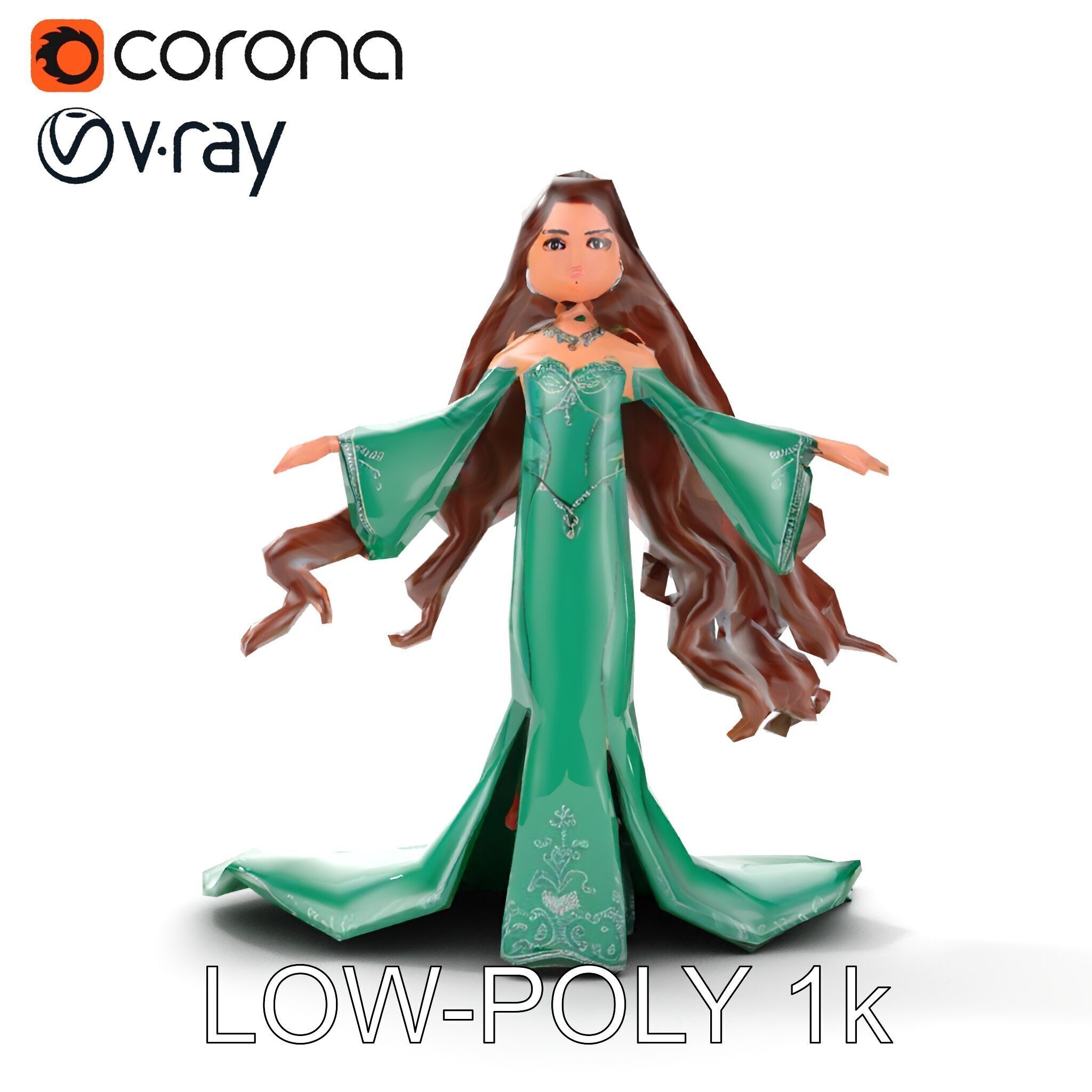 Elegant Princess Character Rigged and Animated for Games Low-poly 3D model_7
