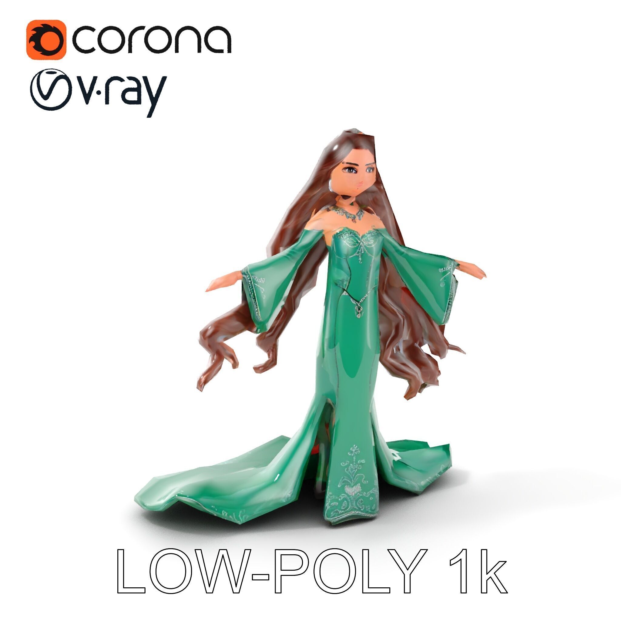 Elegant Princess Character Rigged and Animated for Games Low-poly 3D model_11