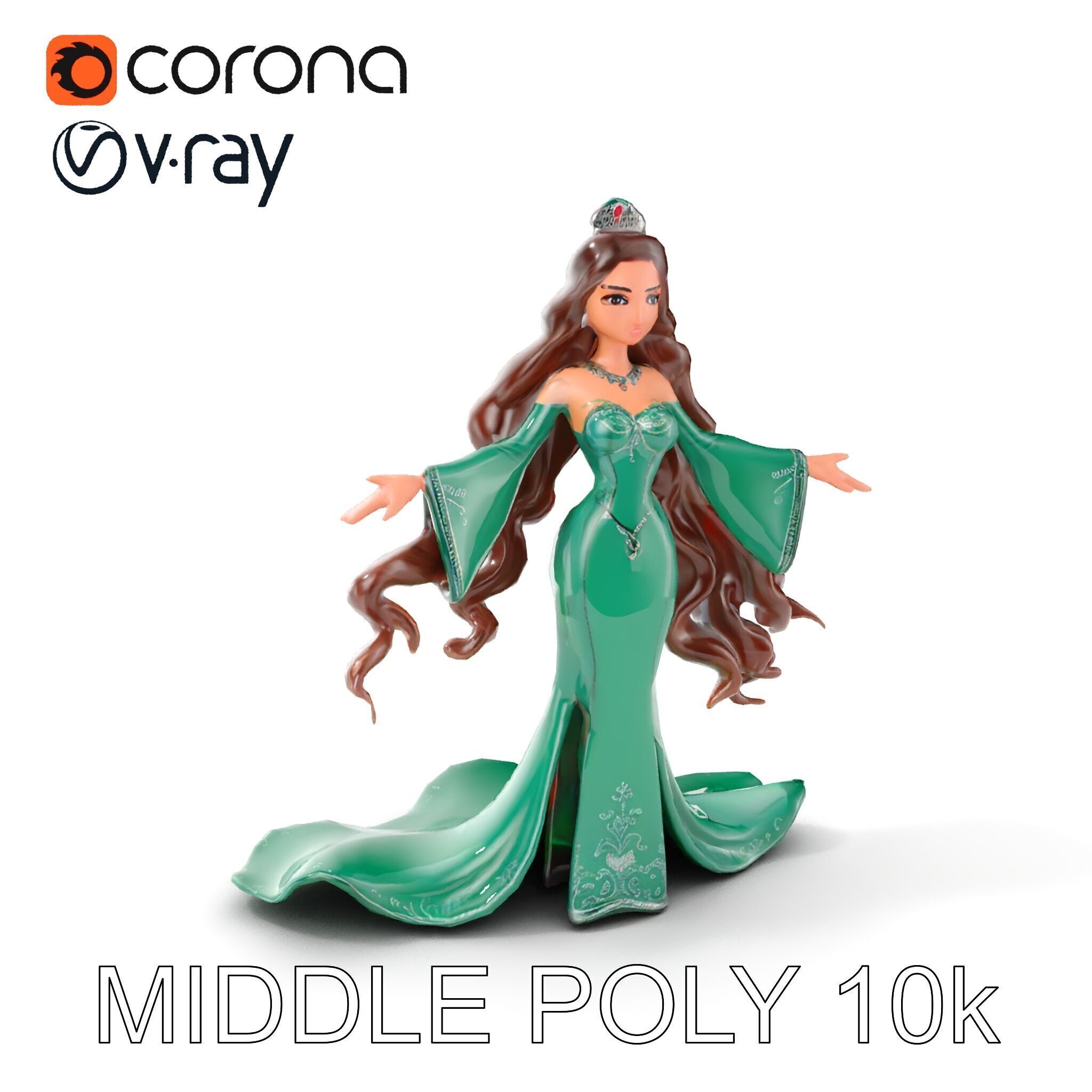 Elegant Princess Character Rigged and Animated for Games Low-poly 3D model_10