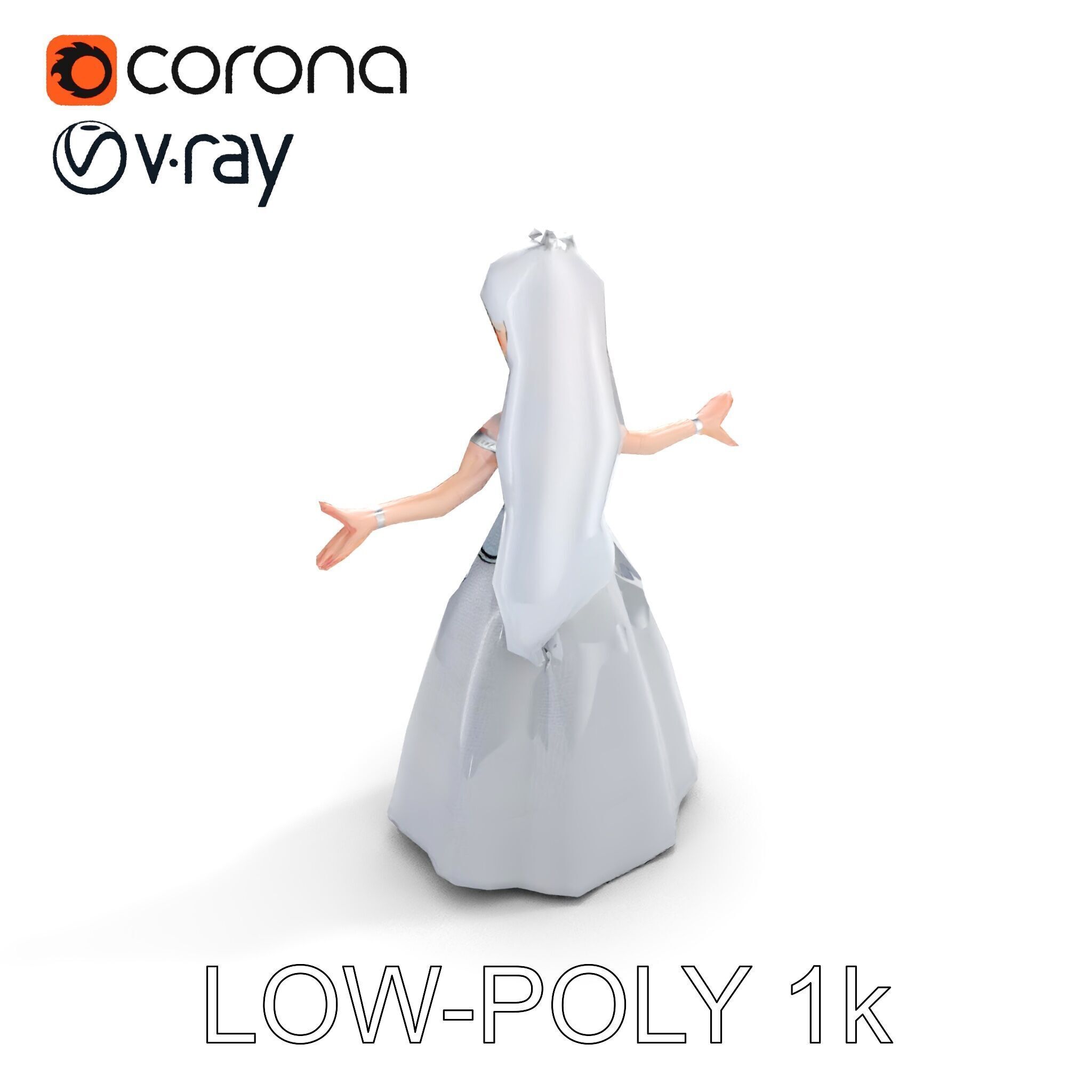 Elegant Princess Character Model Rigged and Animated  Low-poly 3D model_9