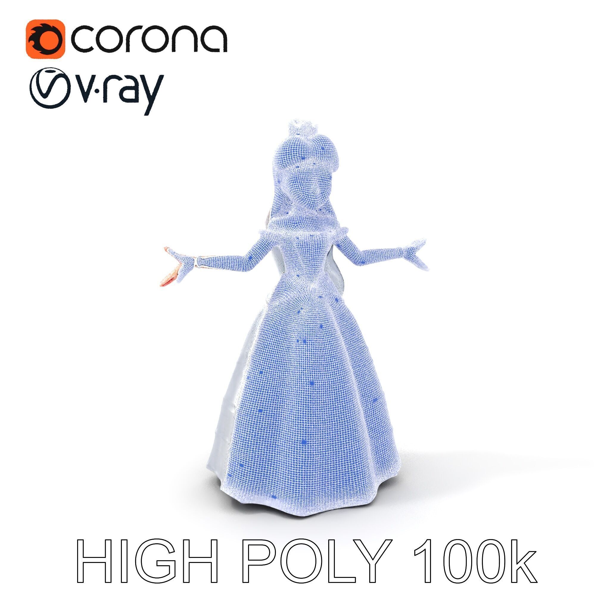 Elegant Princess Character Model Rigged and Animated  Low-poly 3D model_4