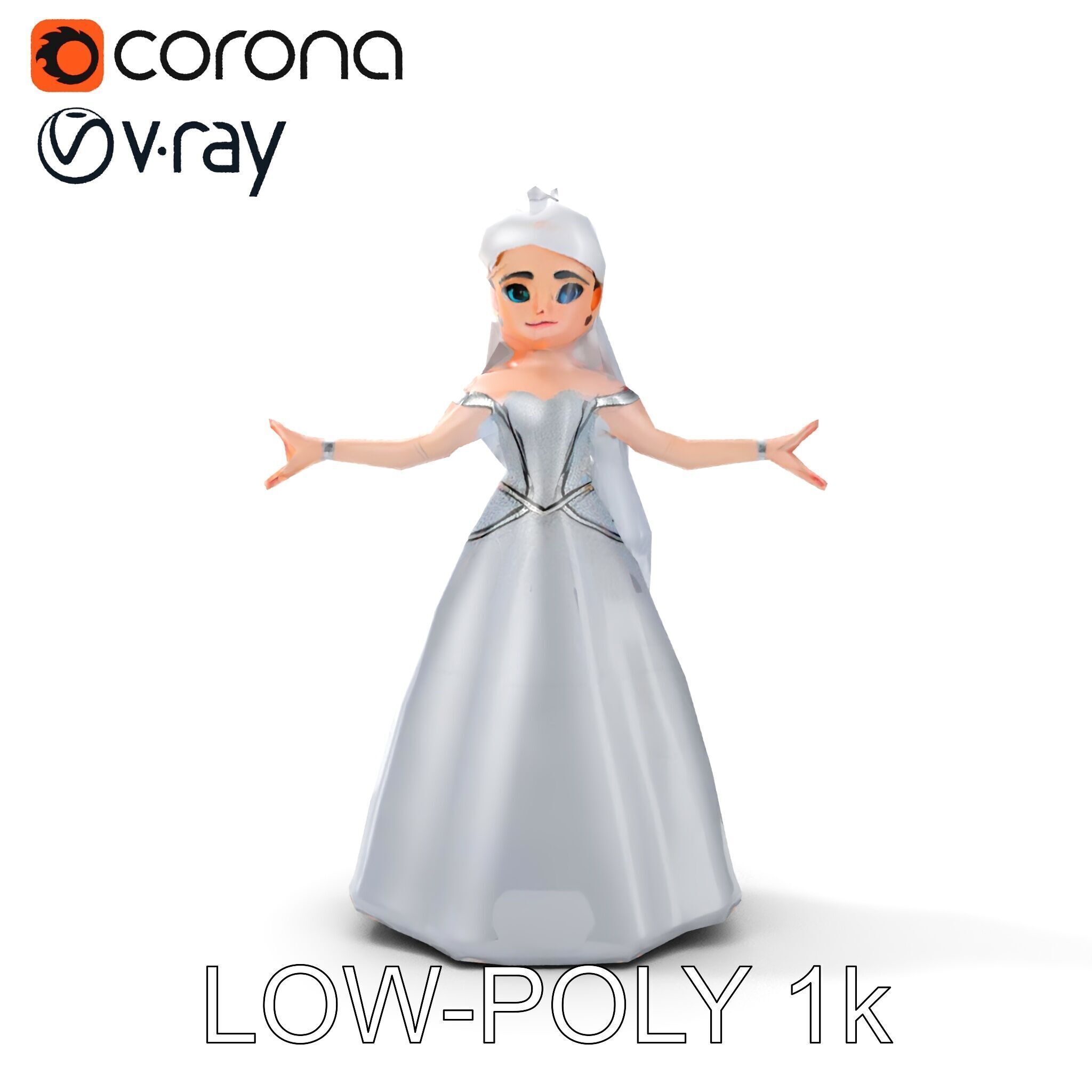 Elegant Princess Character Model Rigged and Animated  Low-poly 3D model_22
