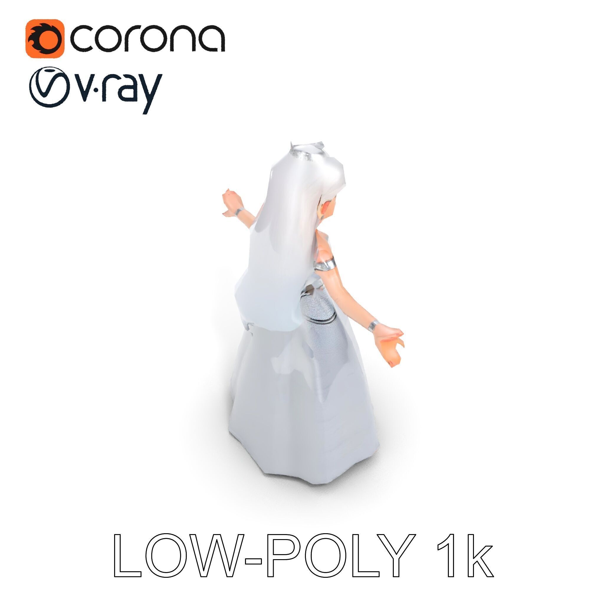 Elegant Princess Character Model Rigged and Animated  Low-poly 3D model_14