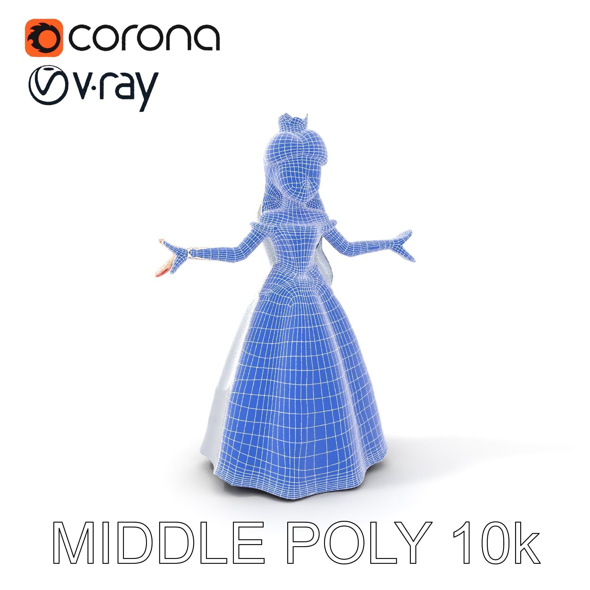 Elegant Princess Character Model Rigged and Animated  Low-poly 3D model_10