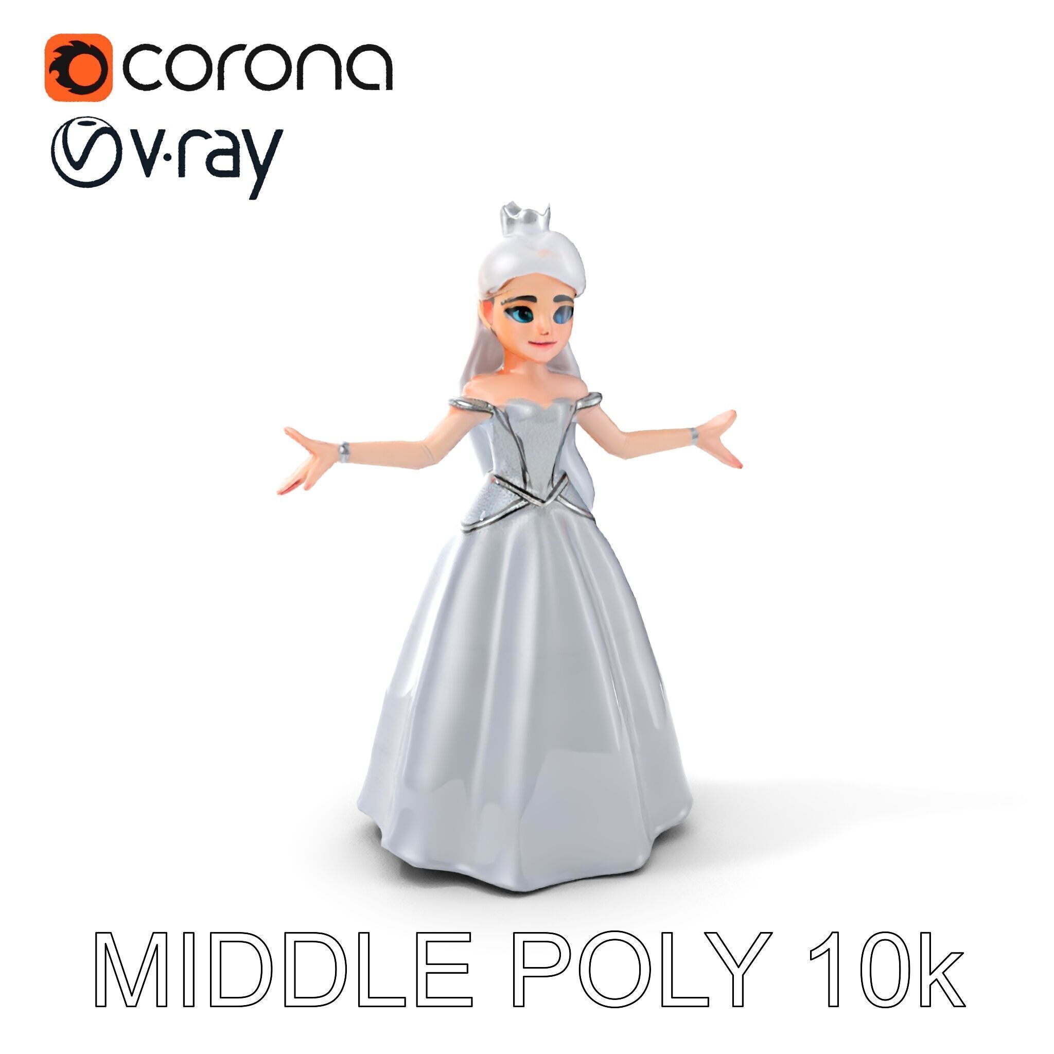 Elegant Princess Character Model Rigged and Animated  Low-poly 3D model_13