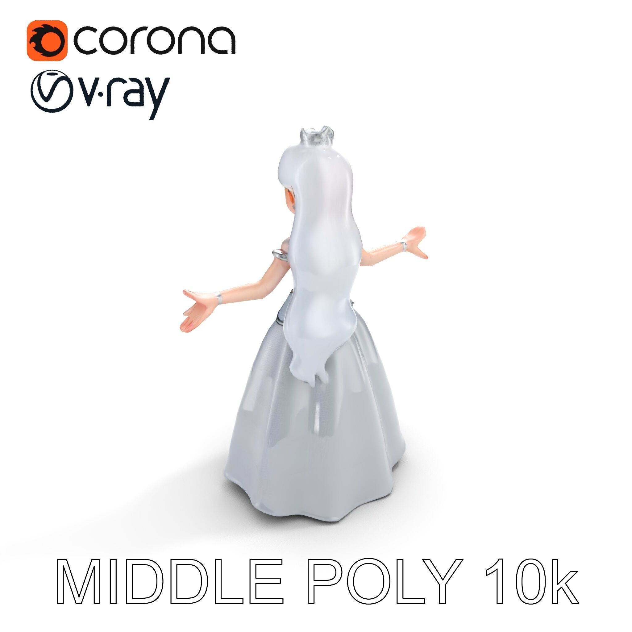 Elegant Princess Character Model Rigged and Animated  Low-poly 3D model_15