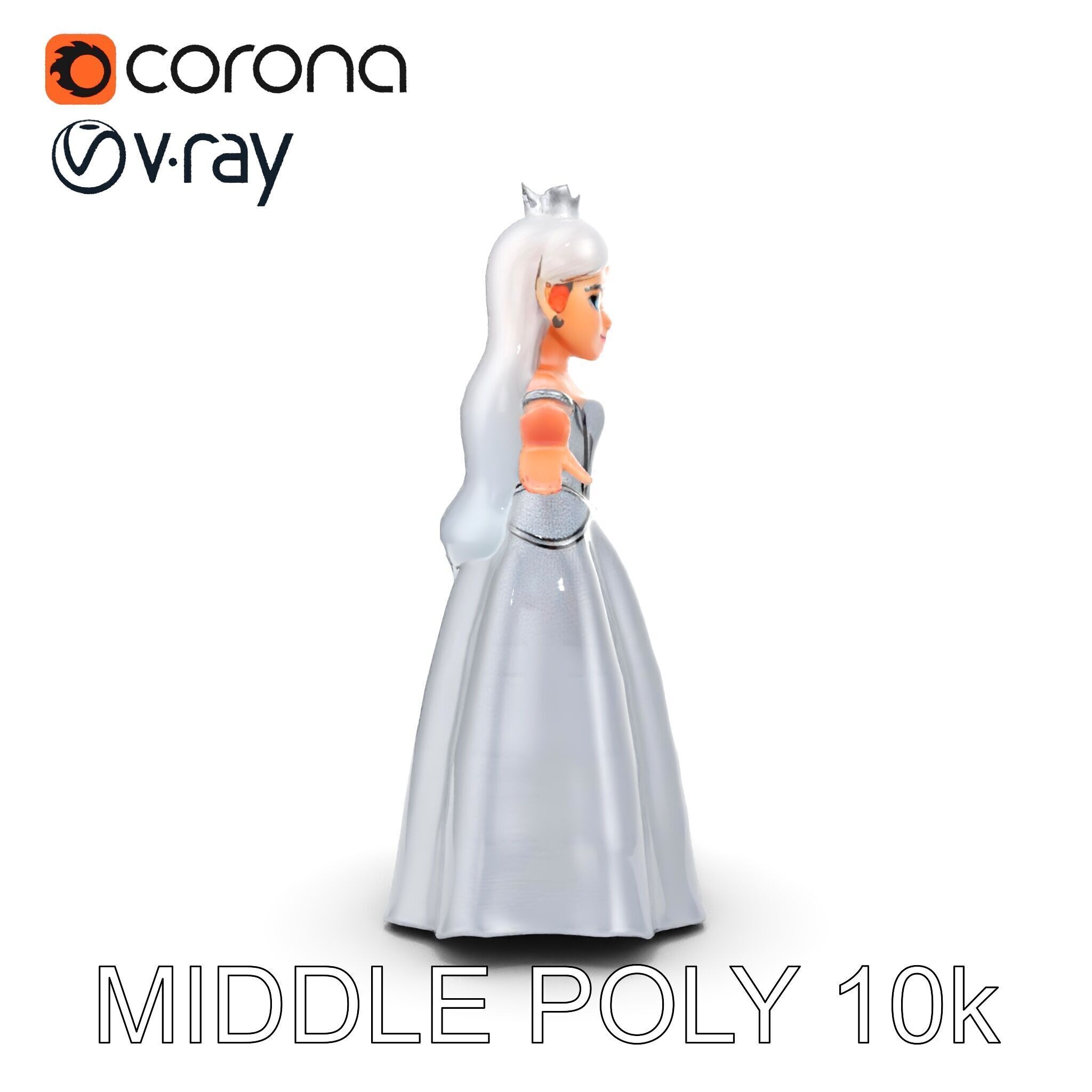 Elegant Princess Character Model Rigged and Animated  Low-poly 3D model_21