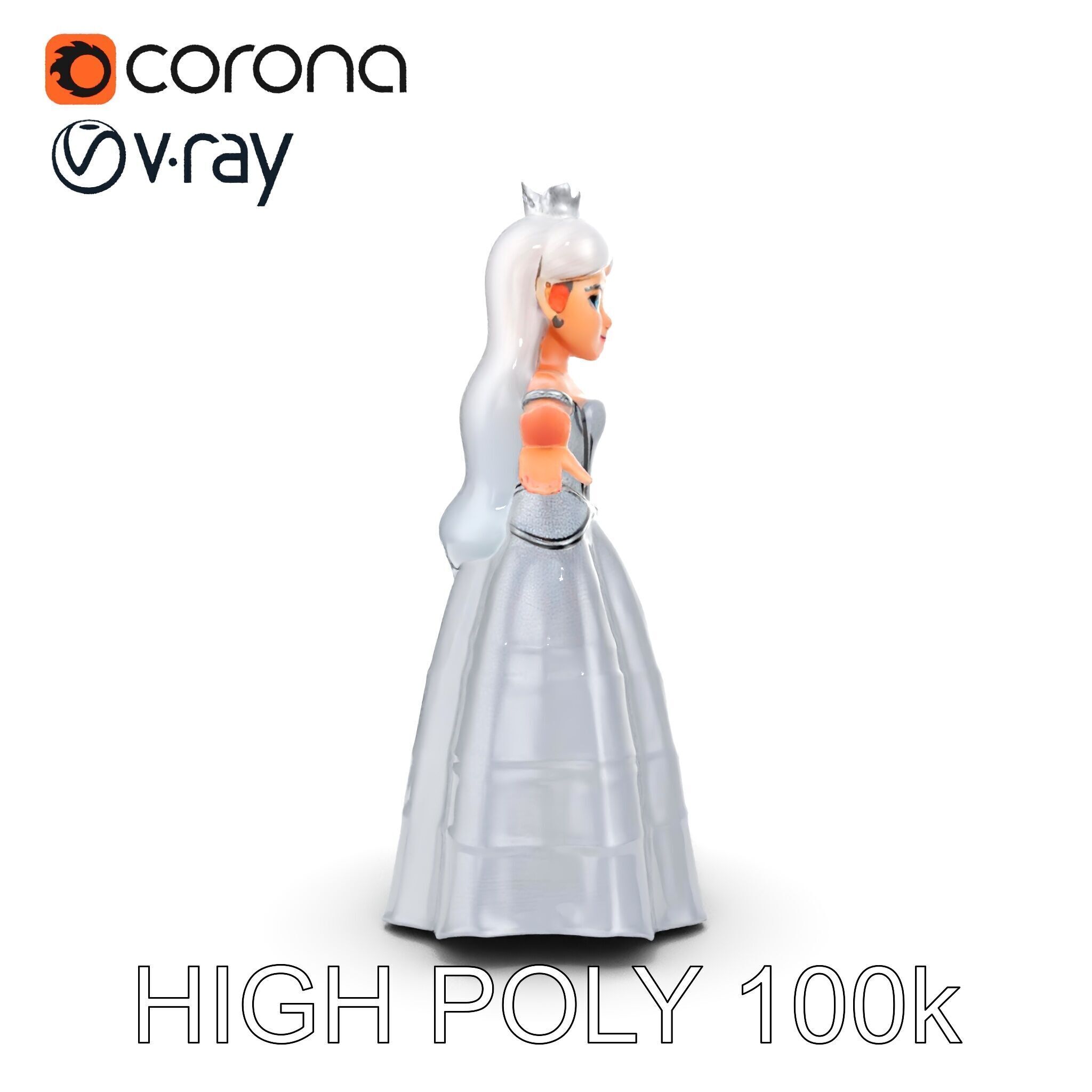 Elegant Princess Character Model Rigged and Animated  Low-poly 3D model_20