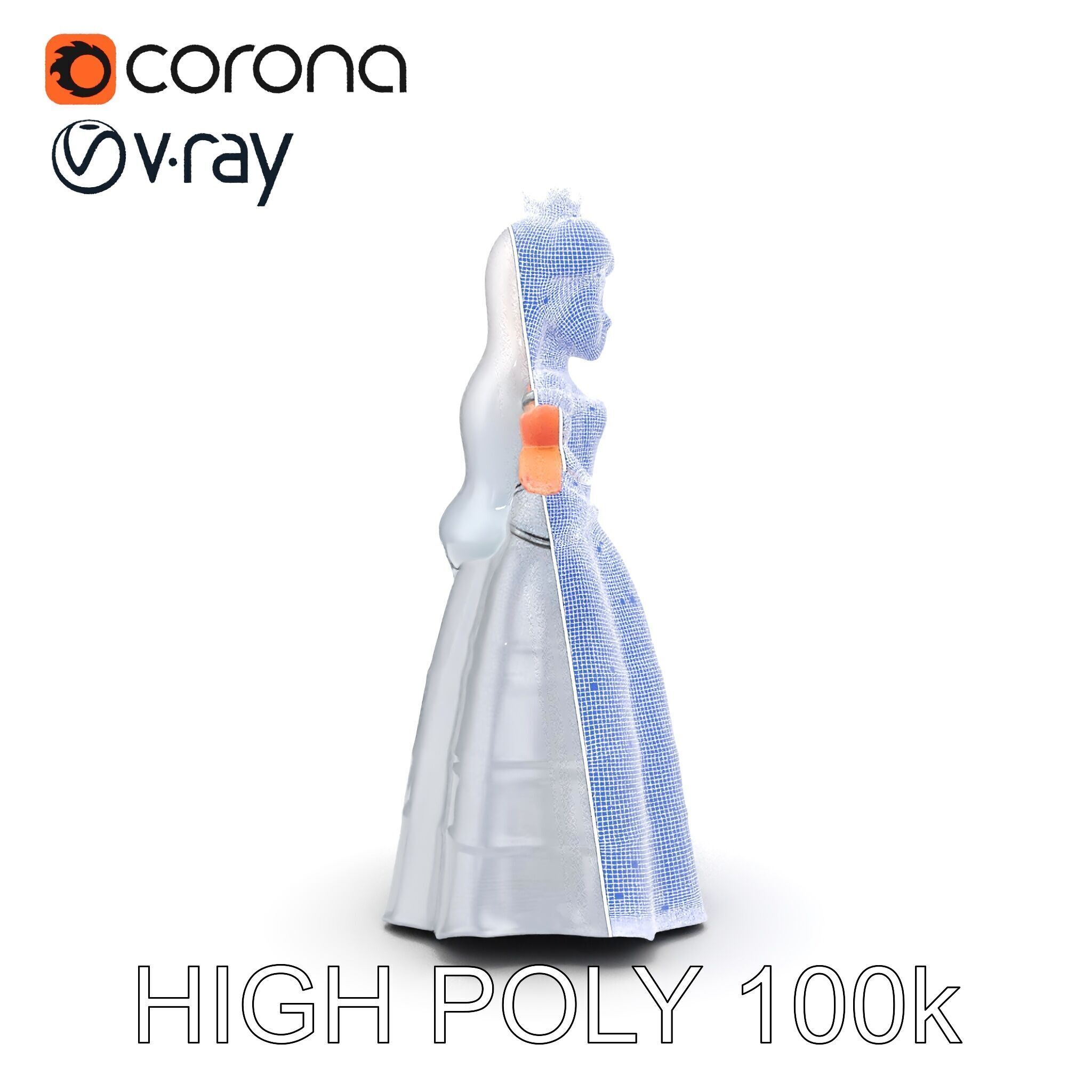 Elegant Princess Character Model Rigged and Animated  Low-poly 3D model_35