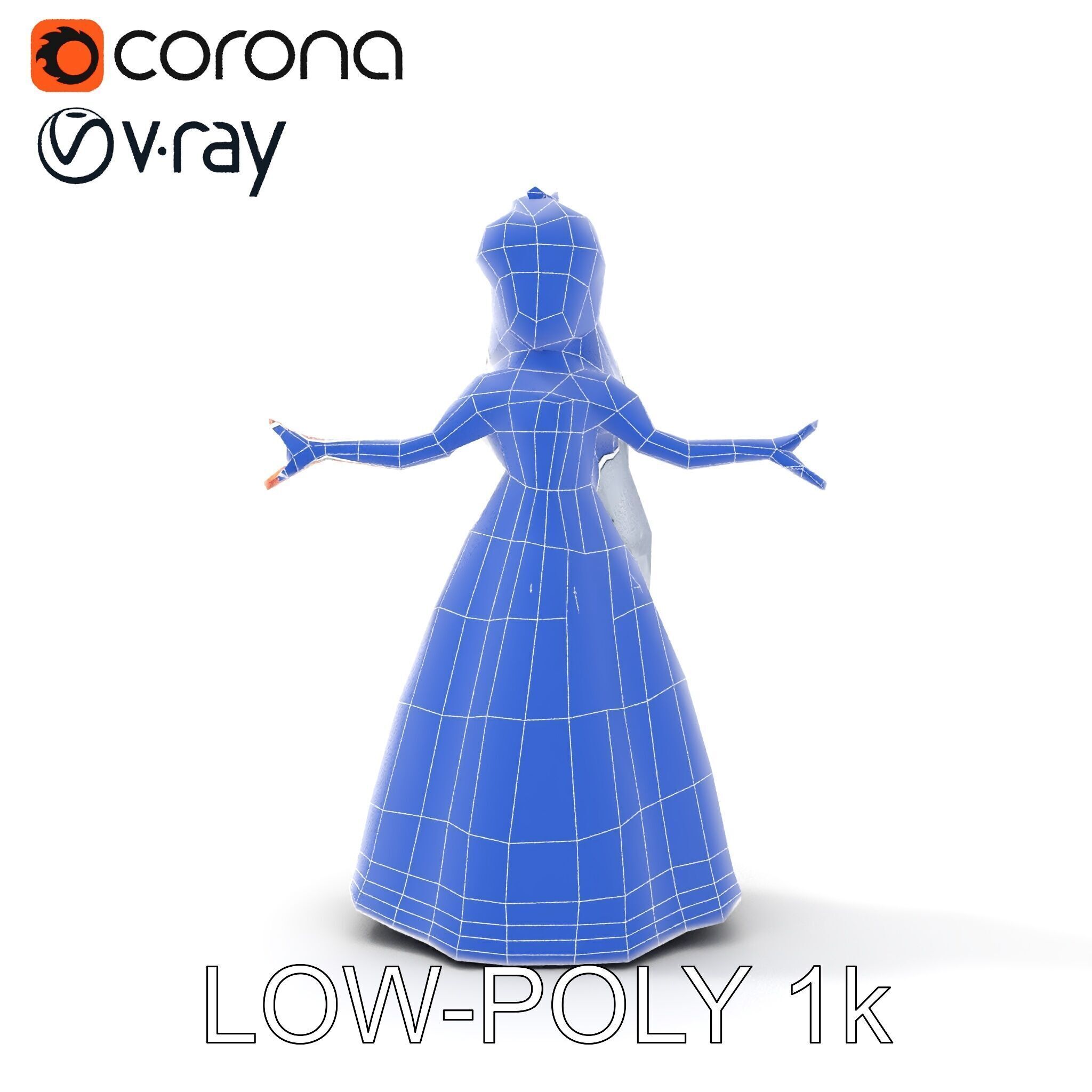 Elegant Princess Character Model Rigged and Animated  Low-poly 3D model_28