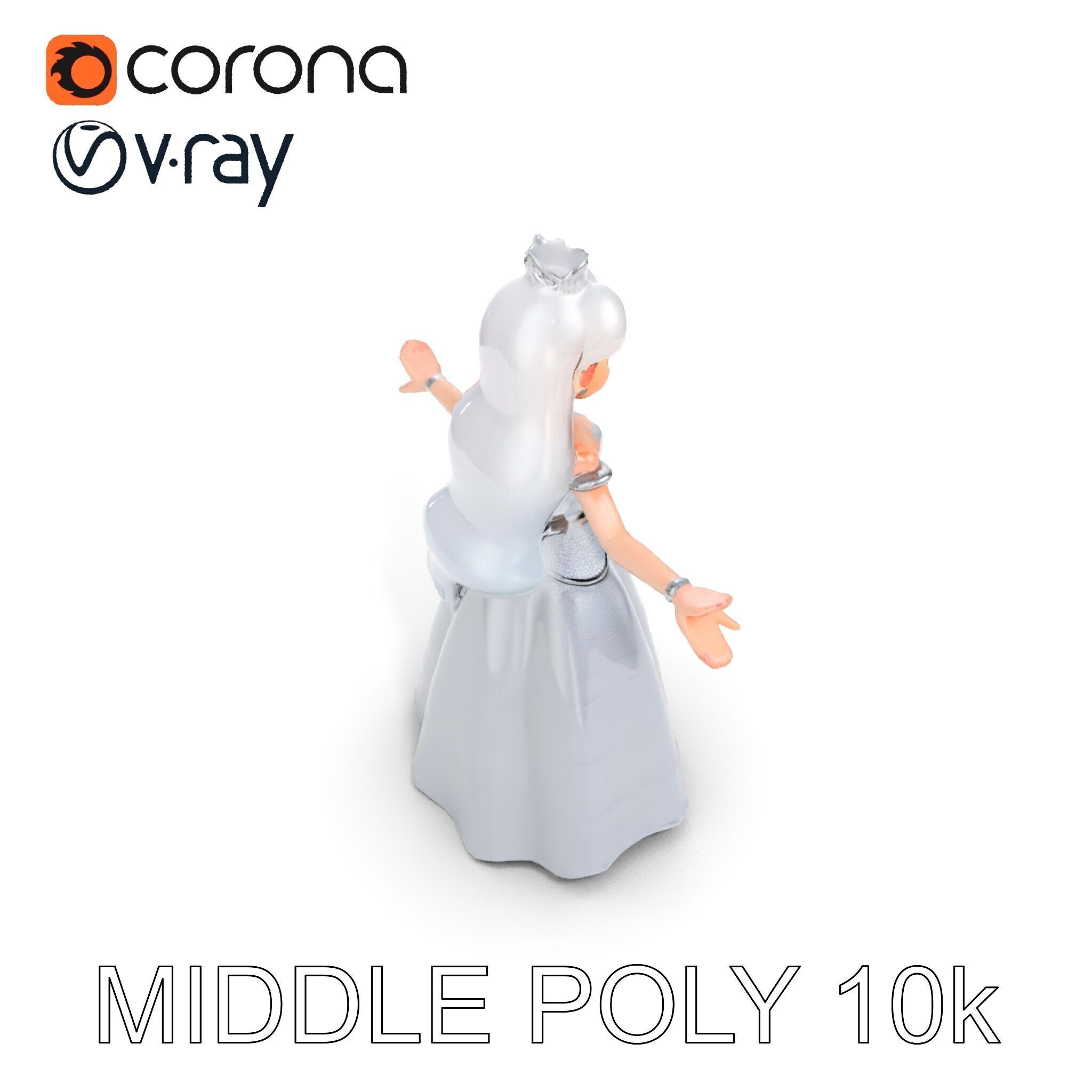Elegant Princess Character Model Rigged and Animated  Low-poly 3D model_33