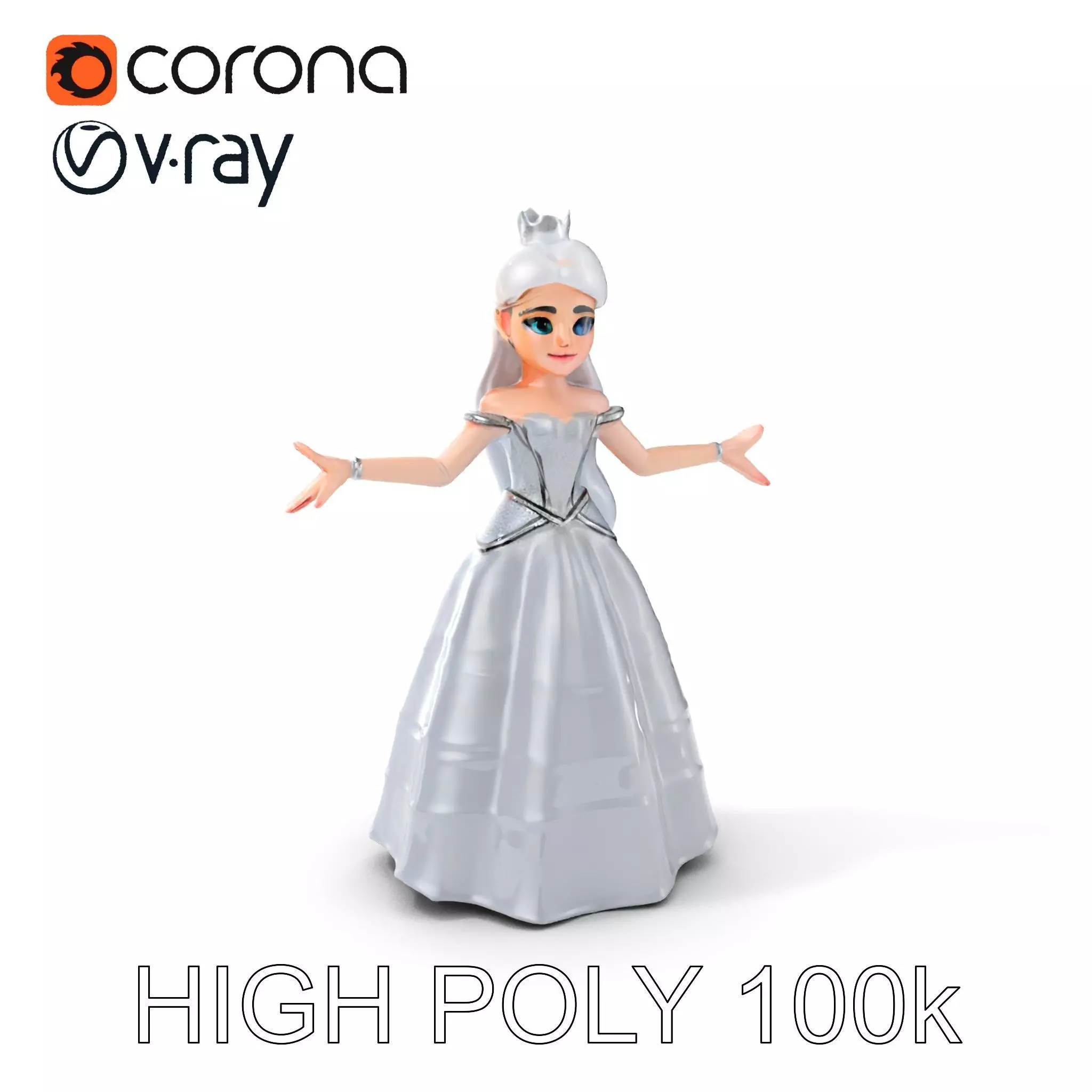 Elegant Princess Character Model Rigged and Animated  Low-poly 3D model_0