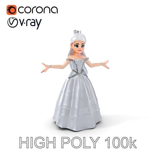 Elegant Princess Character Model Rigged and Animated  Low-poly 3D model