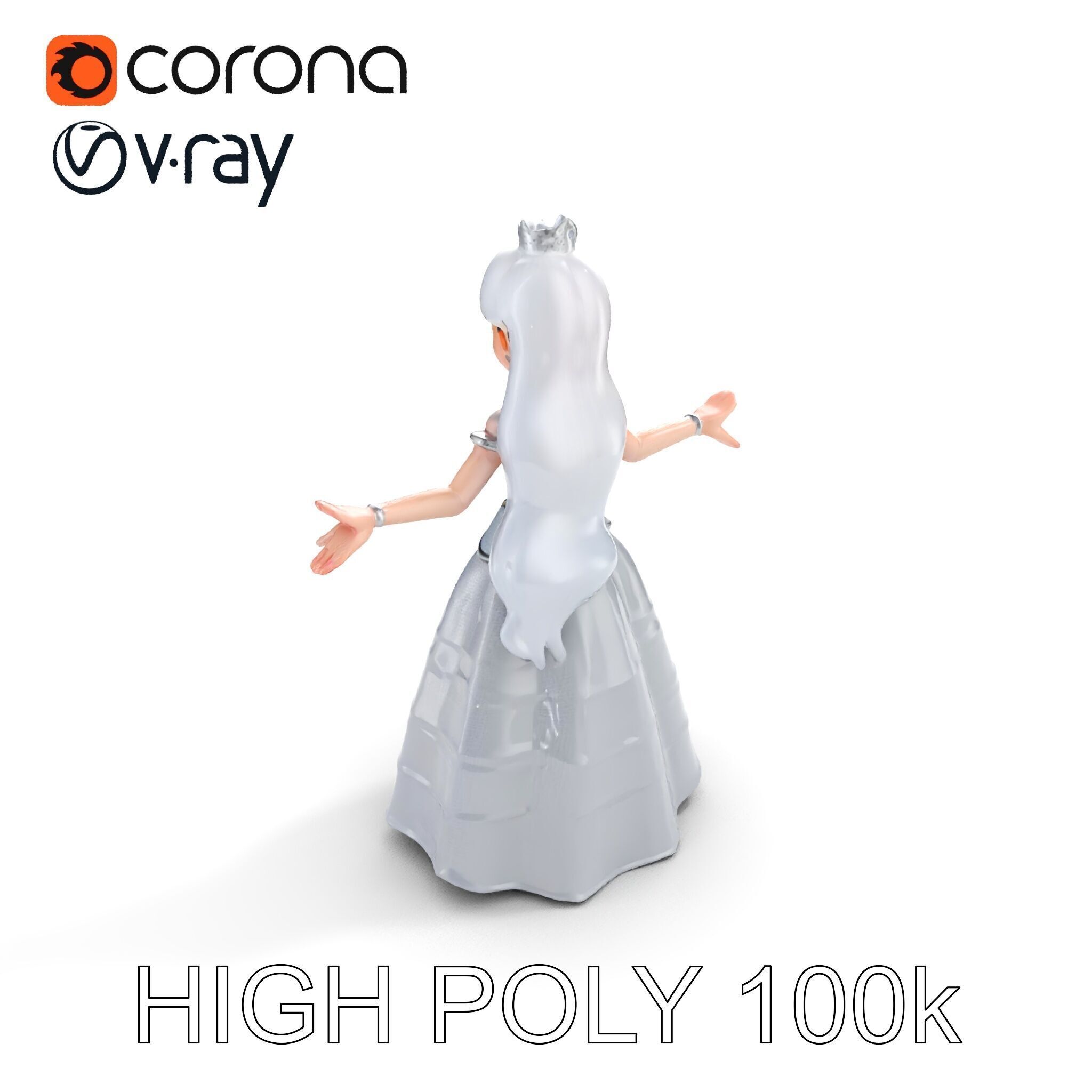 Elegant Princess Character Model Rigged and Animated  Low-poly 3D model_12
