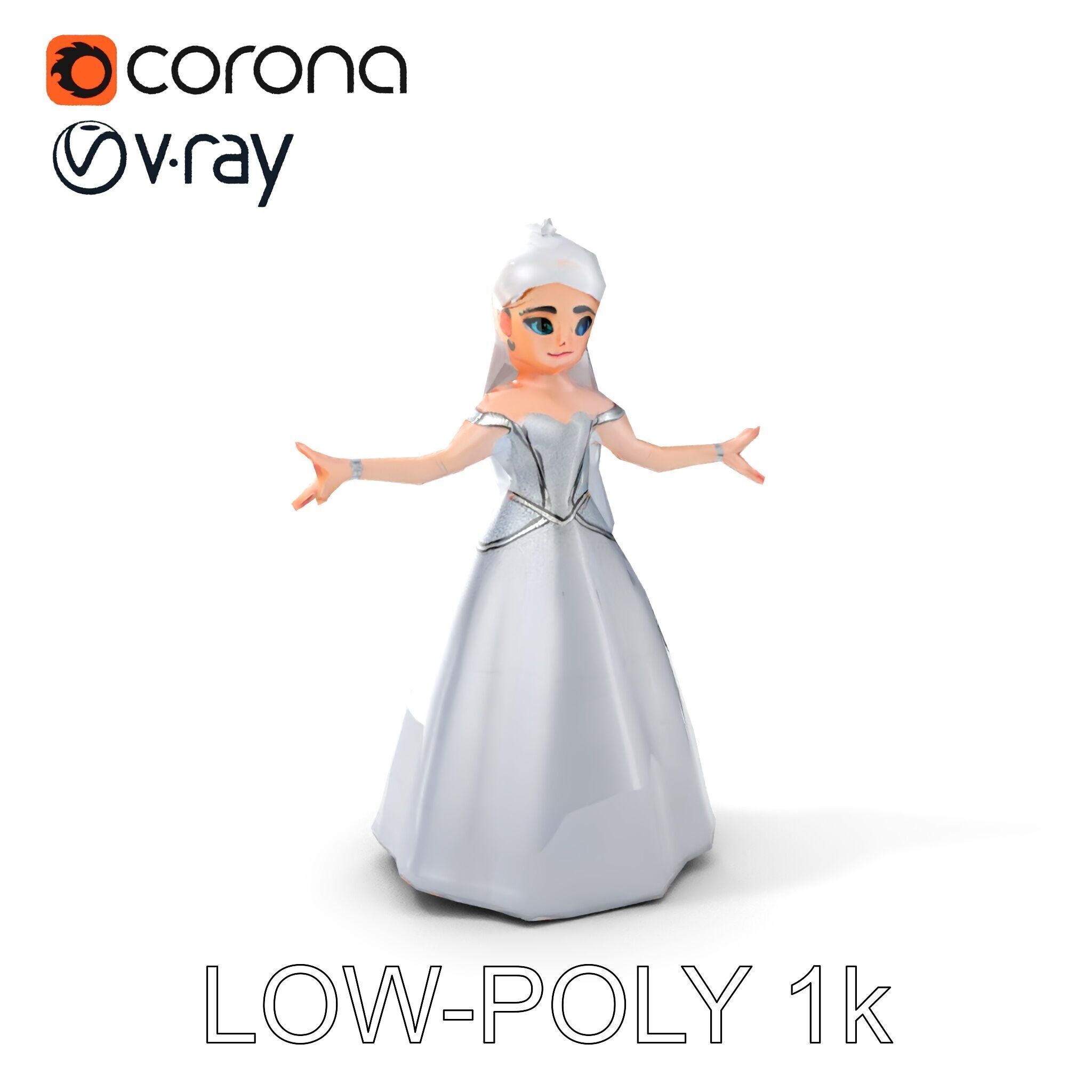Elegant Princess Character Model Rigged and Animated  Low-poly 3D model_7