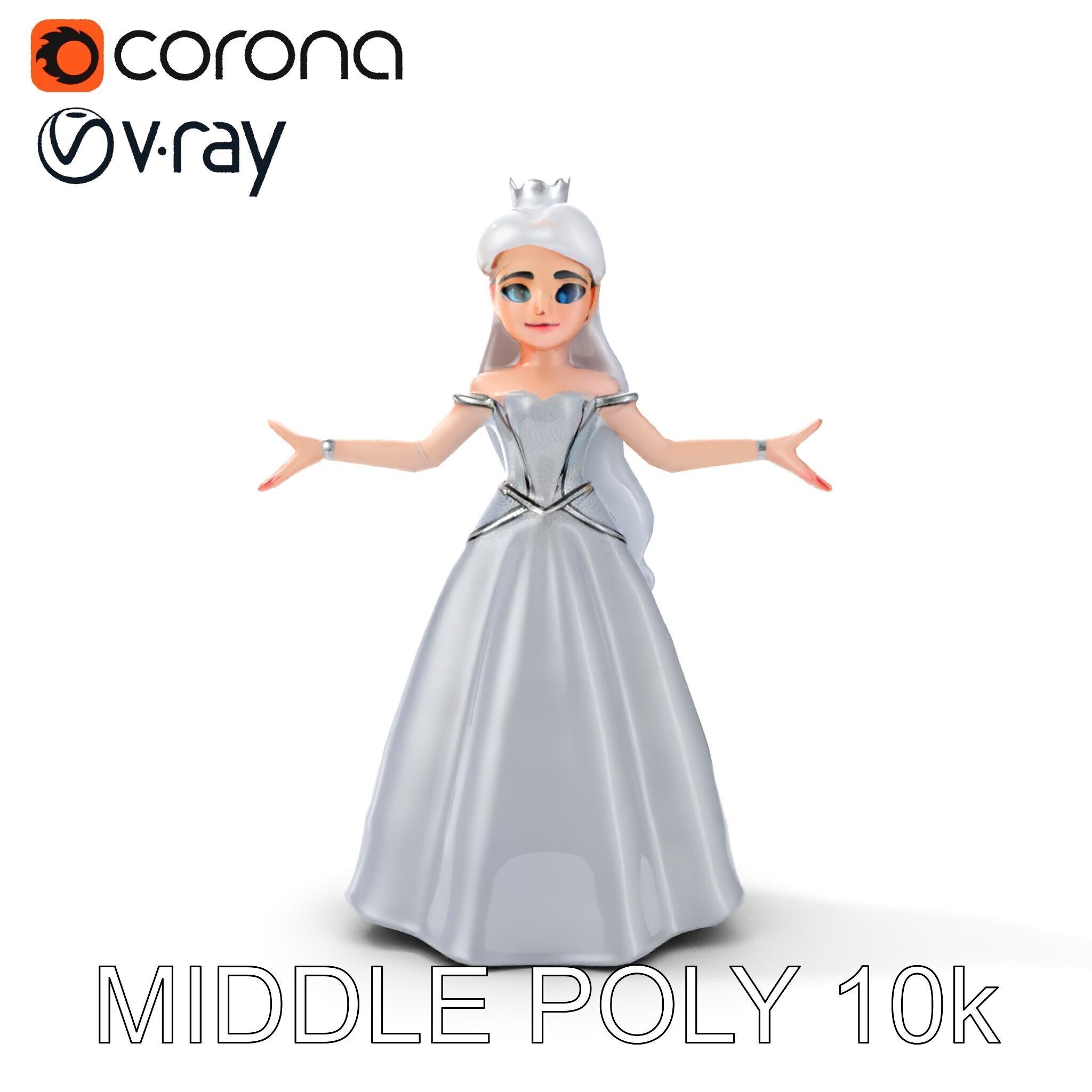 Elegant Princess Character Model Rigged and Animated  Low-poly 3D model_18