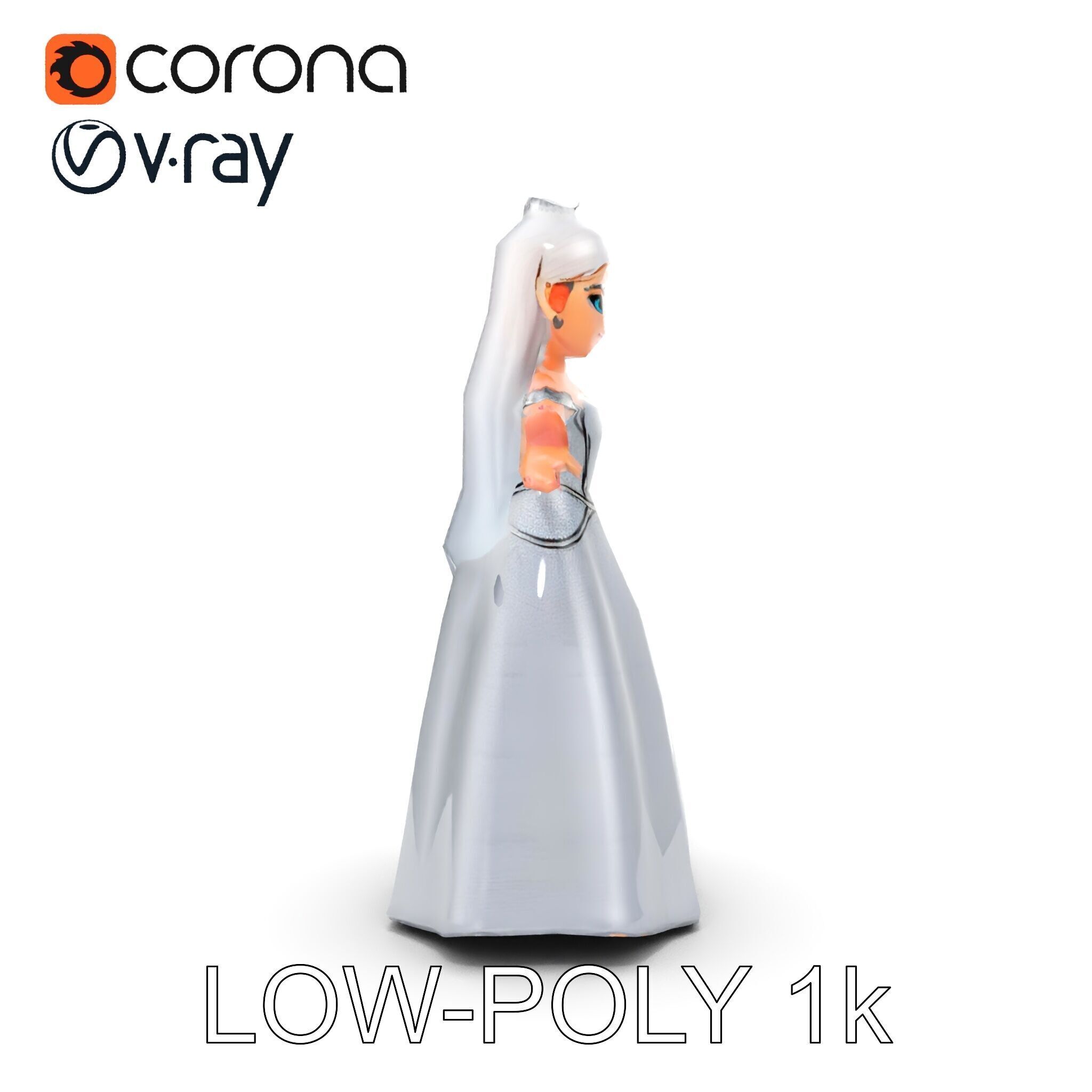 Elegant Princess Character Model Rigged and Animated  Low-poly 3D model_11