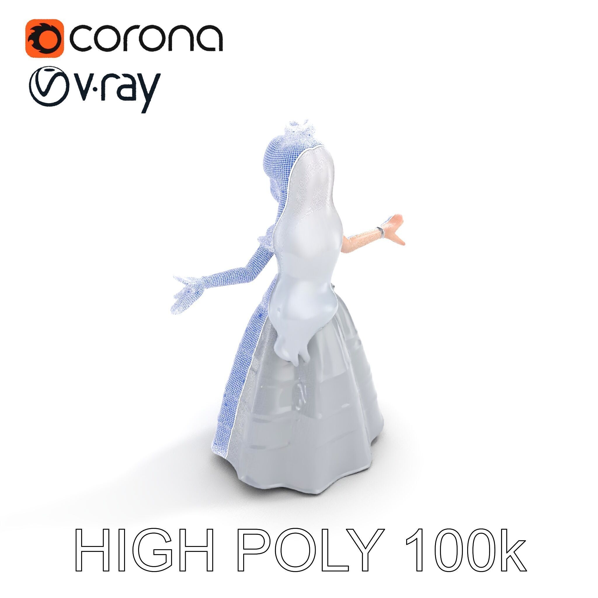 Elegant Princess Character Model Rigged and Animated  Low-poly 3D model_17