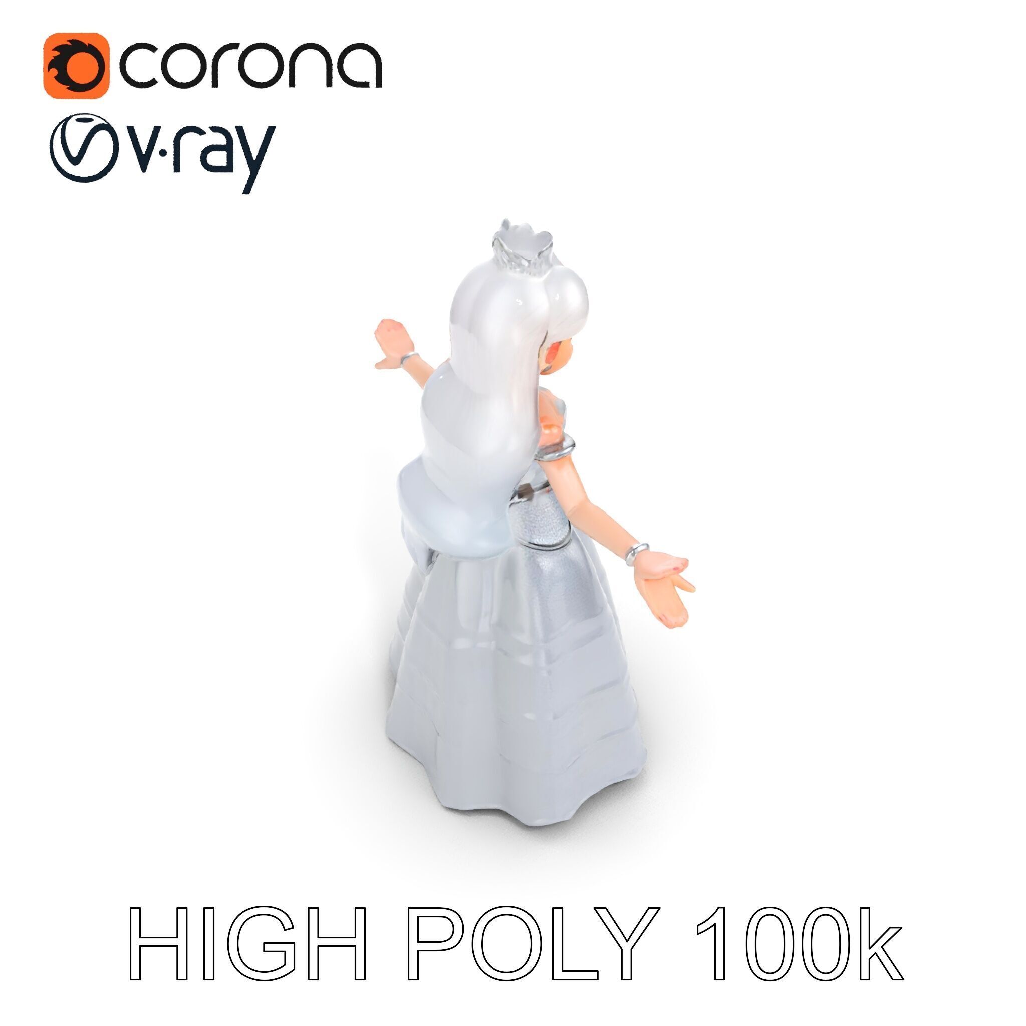 Elegant Princess Character Model Rigged and Animated  Low-poly 3D model_23