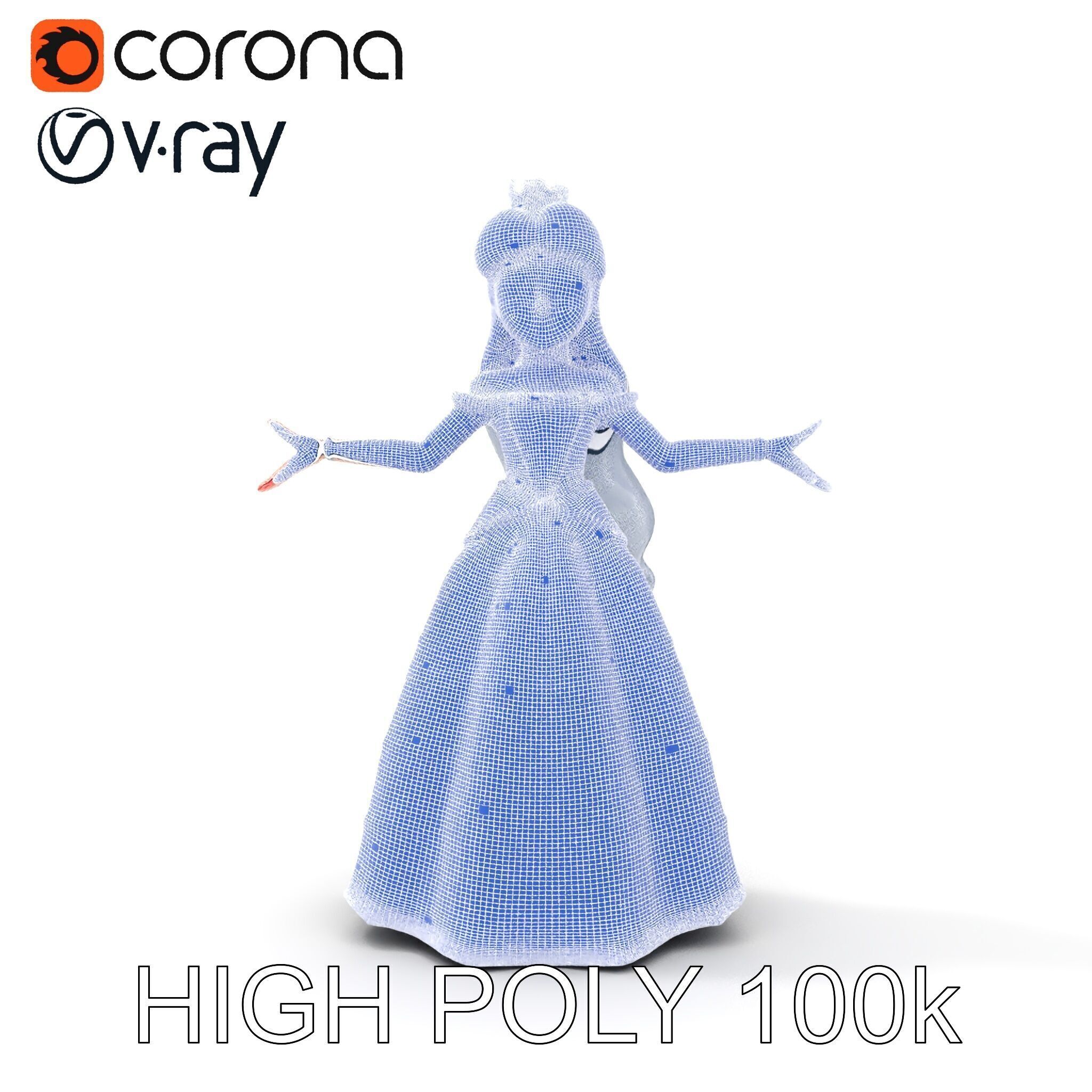 Elegant Princess Character Model Rigged and Animated  Low-poly 3D model_29