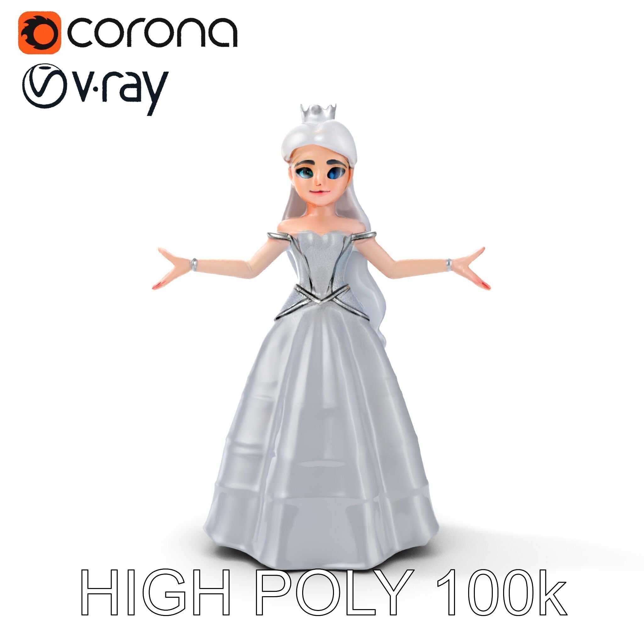 Elegant Princess Character Model Rigged and Animated  Low-poly 3D model_26
