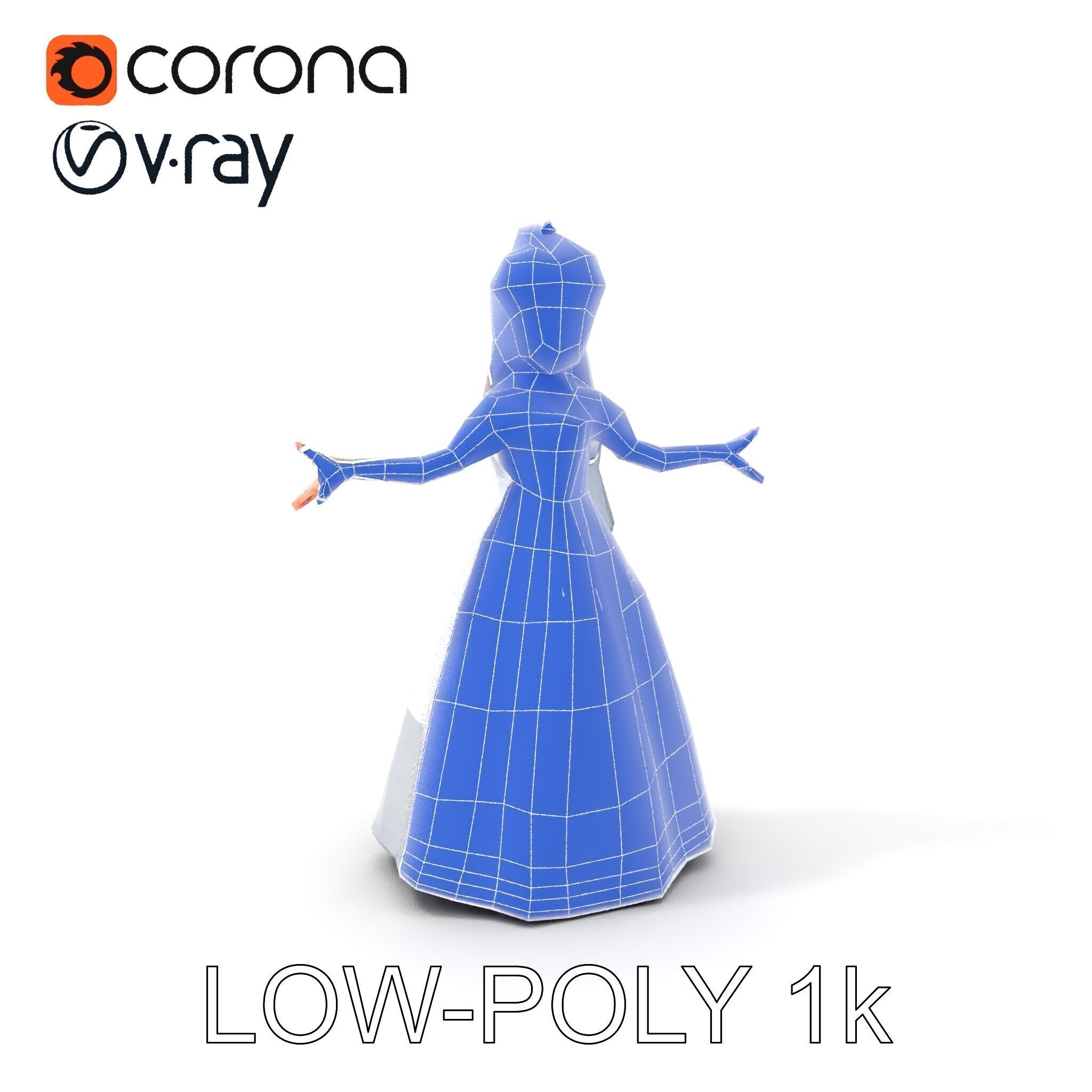 Elegant Princess Character Model Rigged and Animated  Low-poly 3D model_25