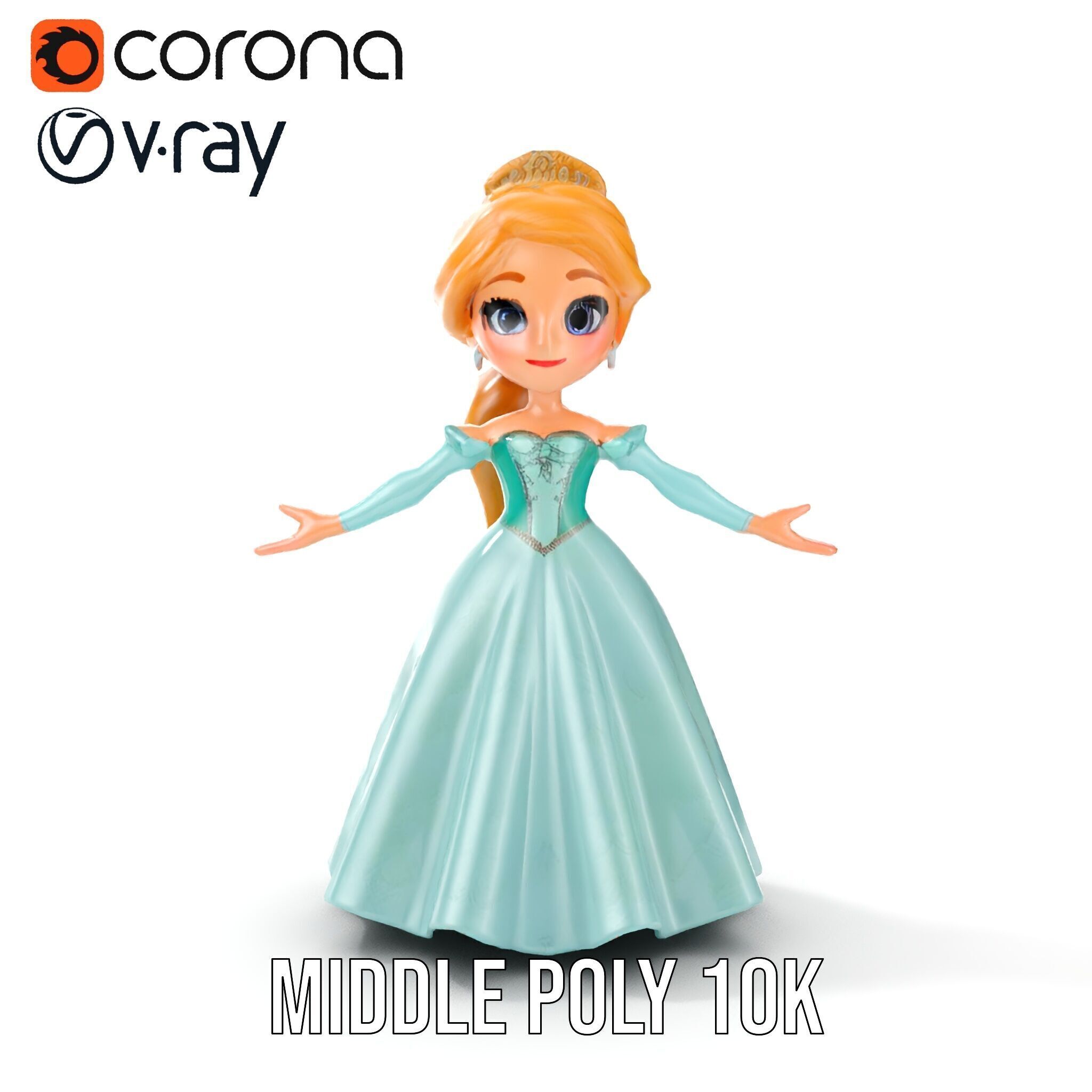 Princess Character Model Rigged and Animated D Model Low-poly 3D model_13