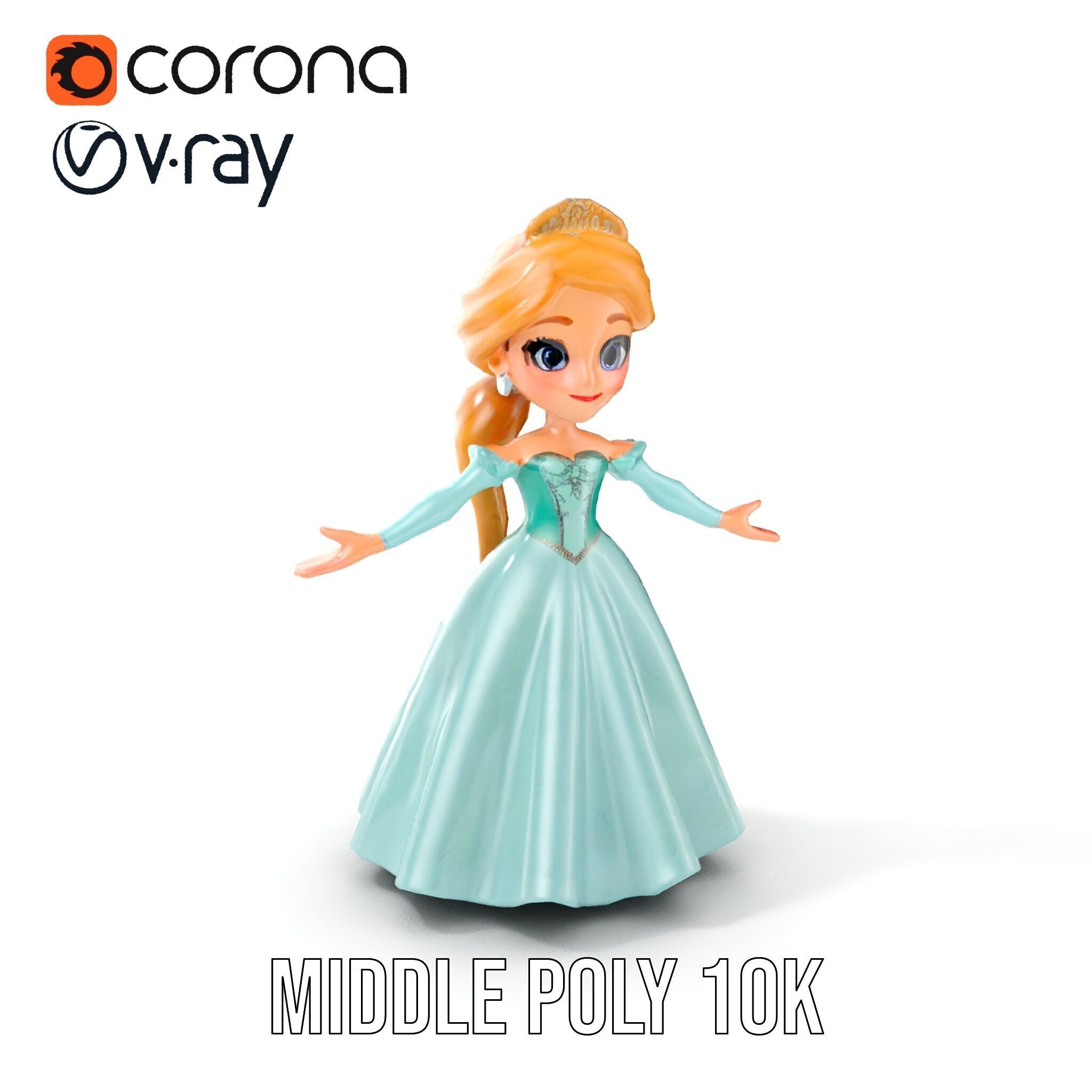 Princess Character Model Rigged and Animated D Model Low-poly 3D model_16