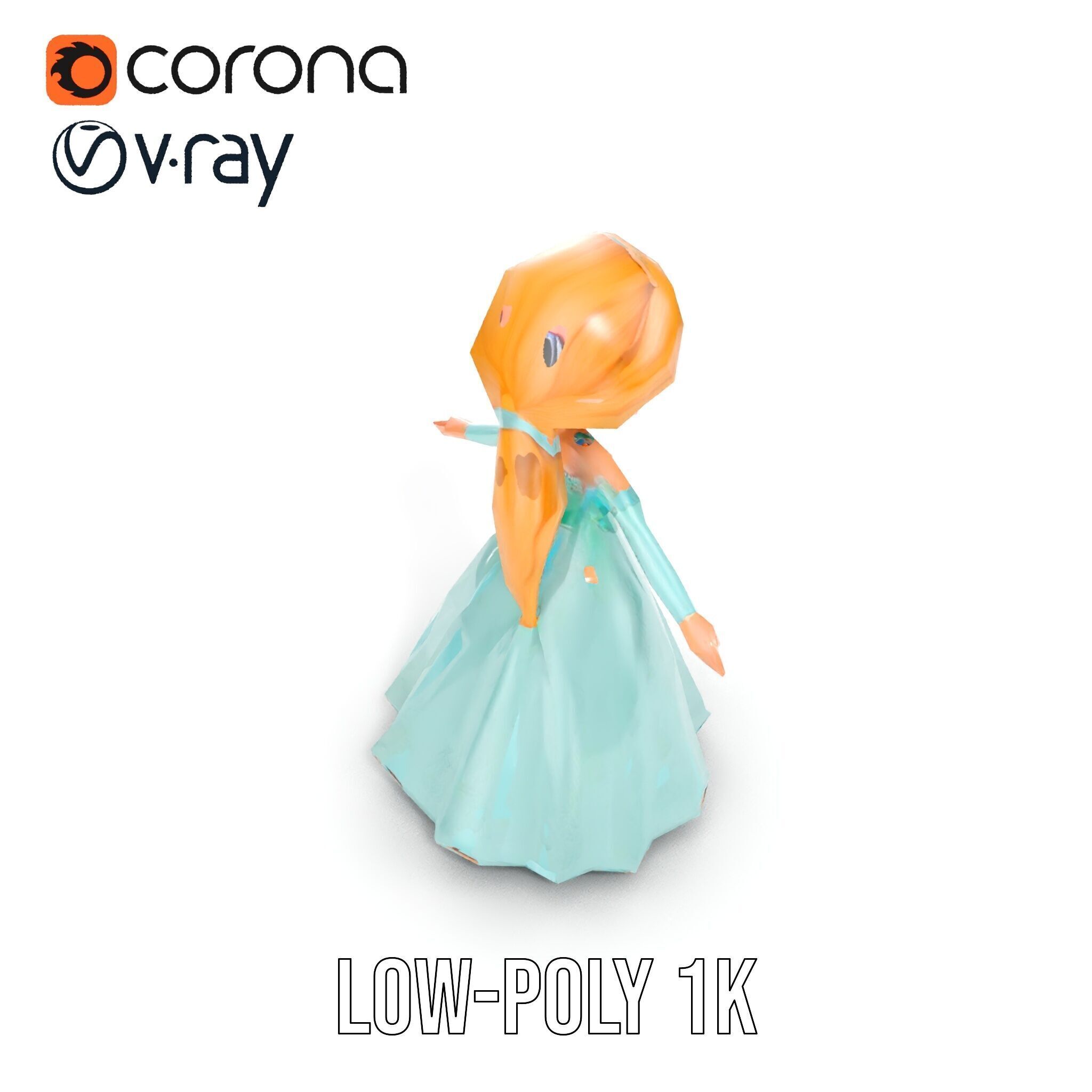 Princess Character Model Rigged and Animated D Model Low-poly 3D model_17