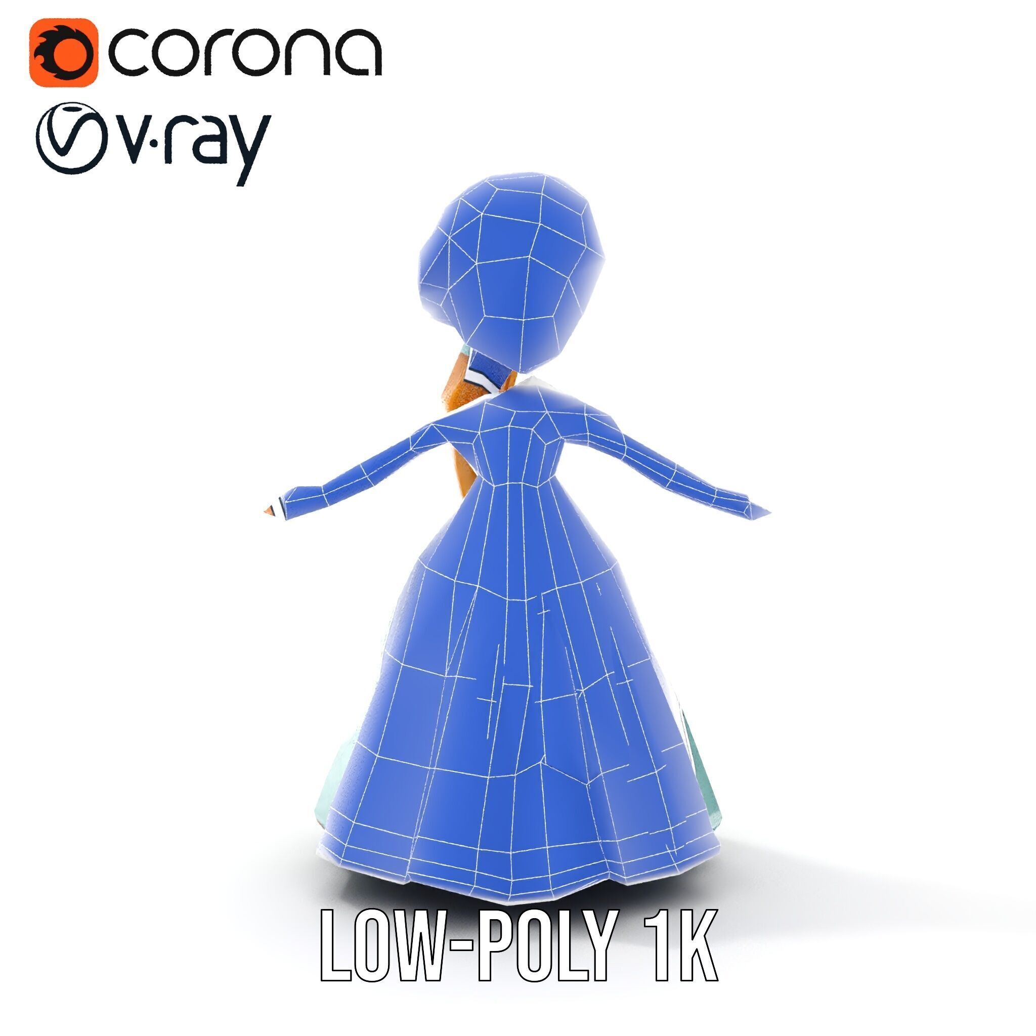 Princess Character Model Rigged and Animated D Model Low-poly 3D model_7