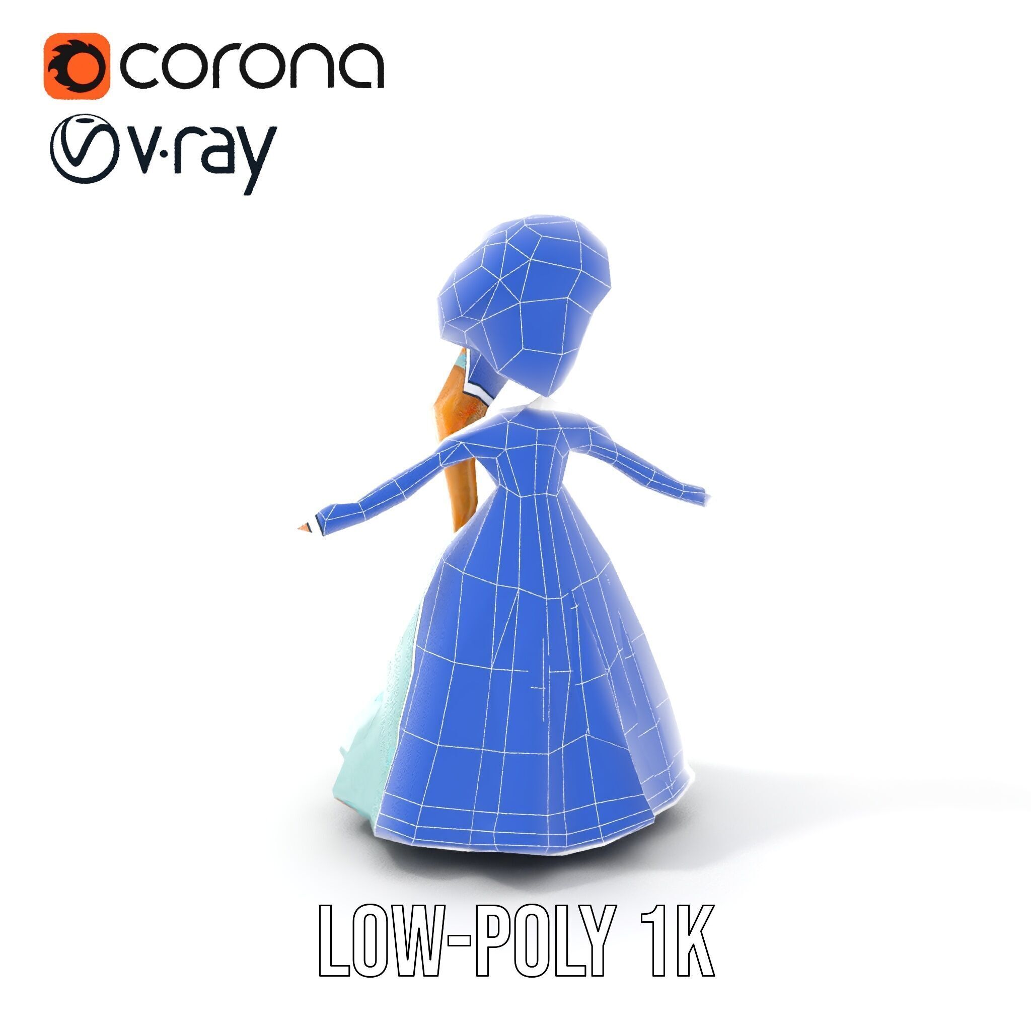 Princess Character Model Rigged and Animated D Model Low-poly 3D model_11