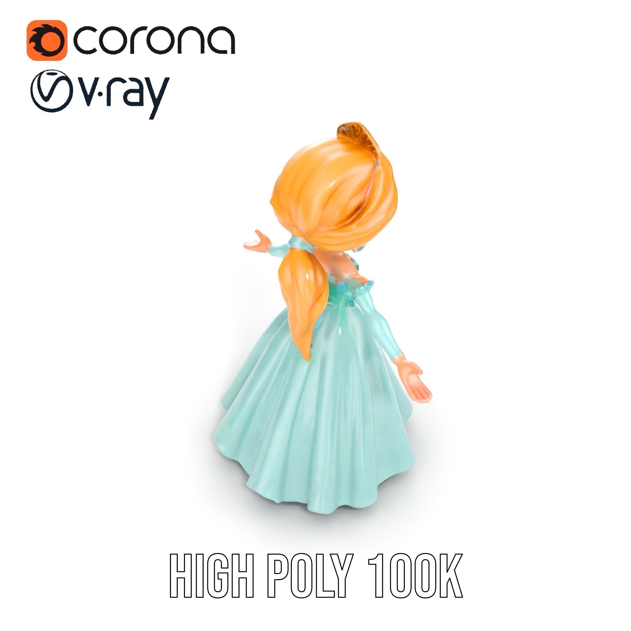 Princess Character Model Rigged and Animated D Model Low-poly 3D model_12