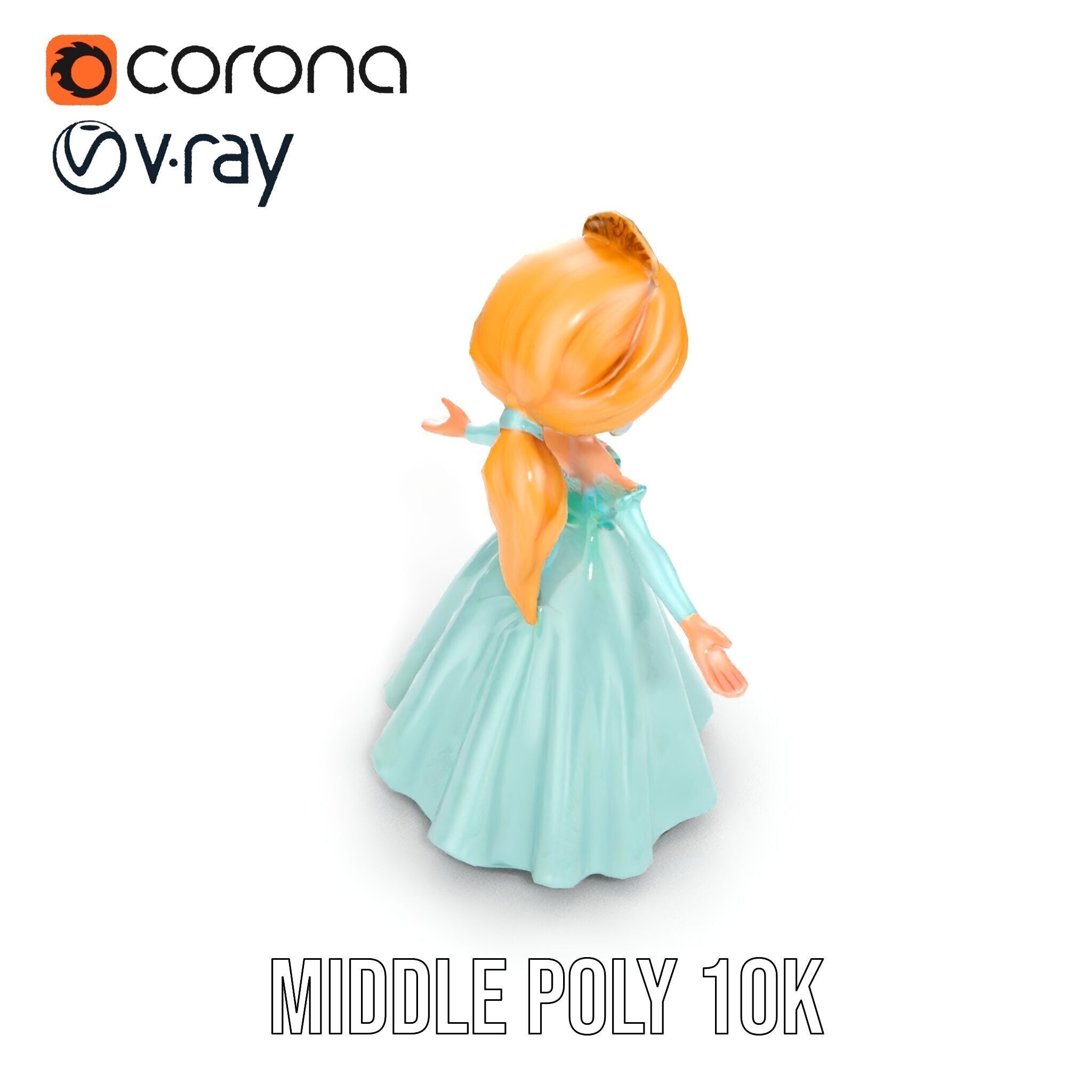 Princess Character Model Rigged and Animated D Model Low-poly 3D model_10