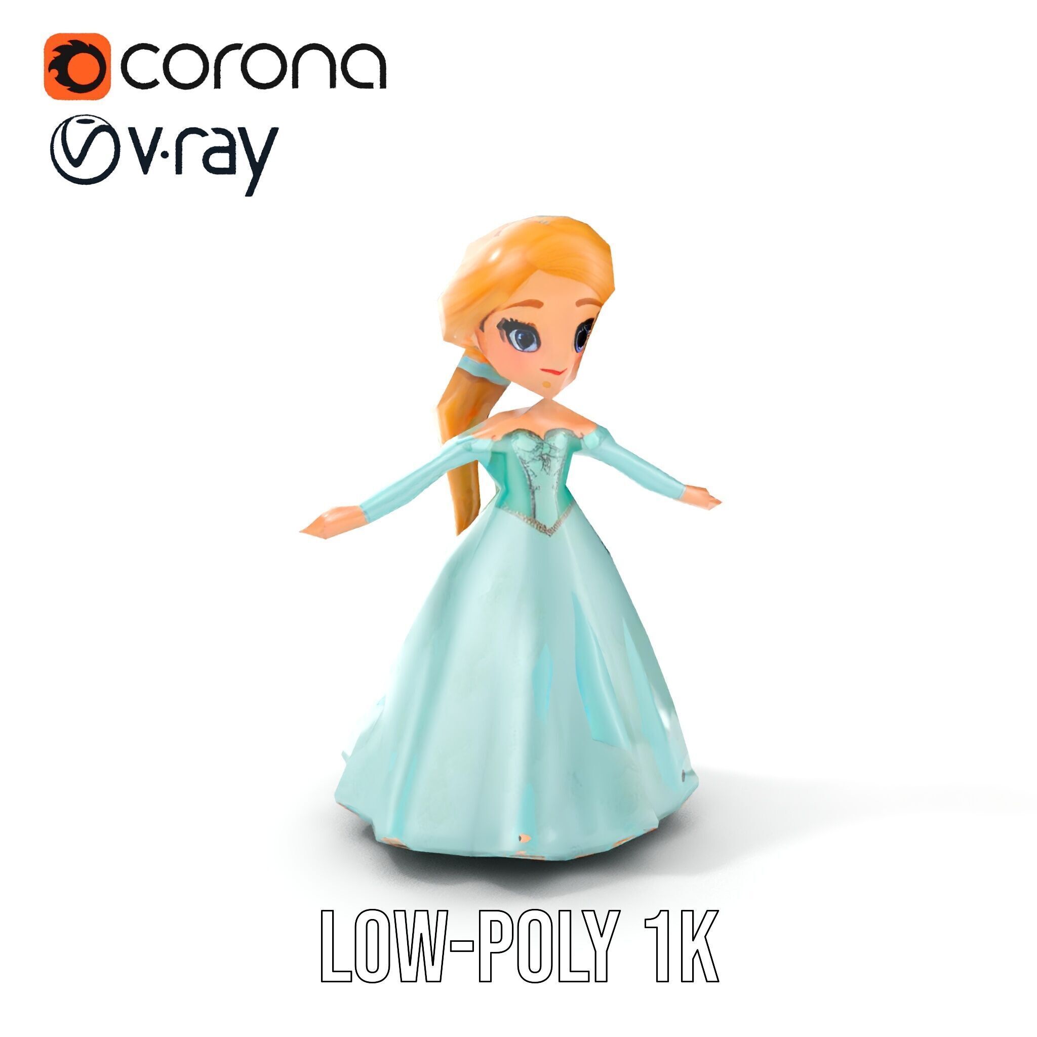 Princess Character Model Rigged and Animated D Model Low-poly 3D model_26