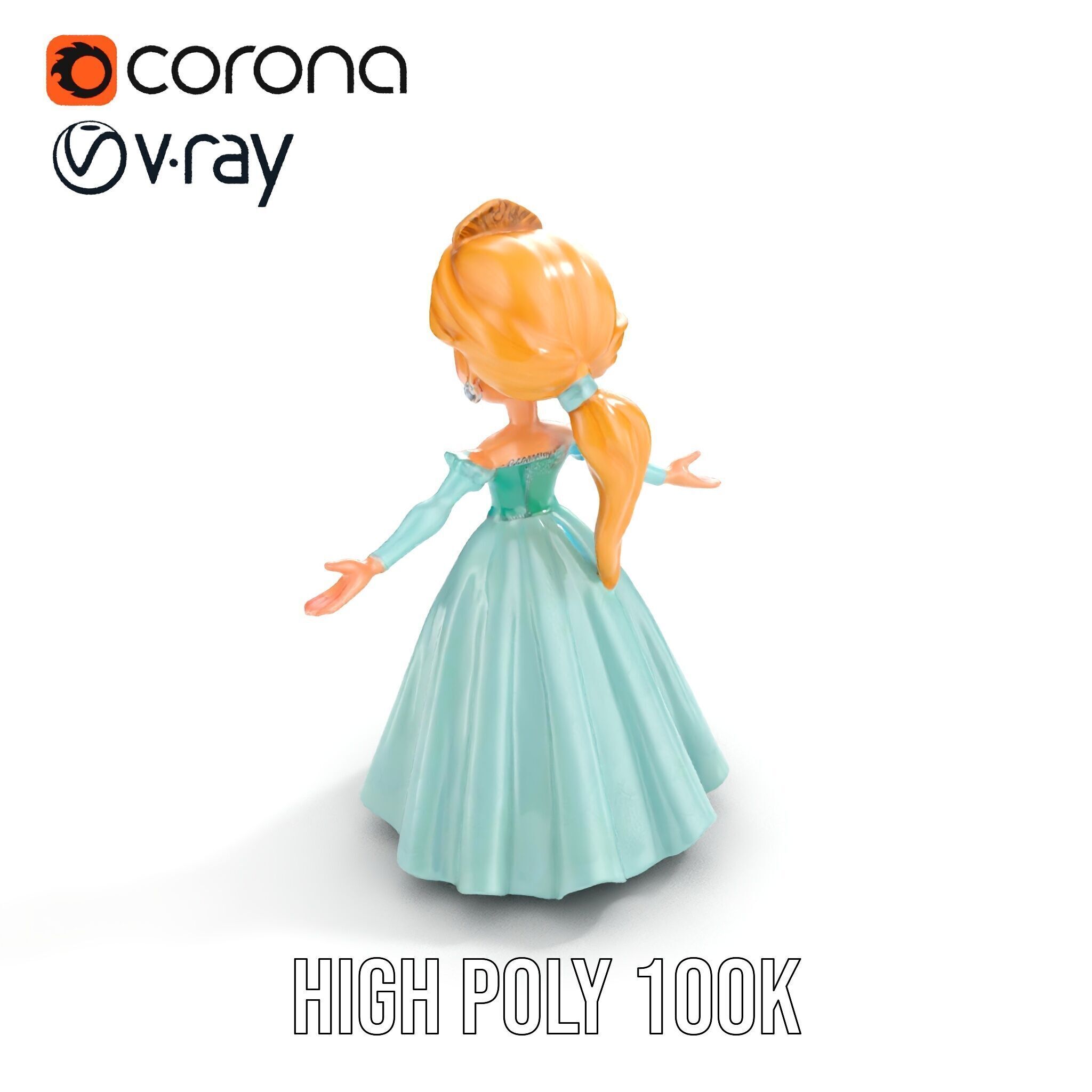 Princess Character Model Rigged and Animated D Model Low-poly 3D model_15