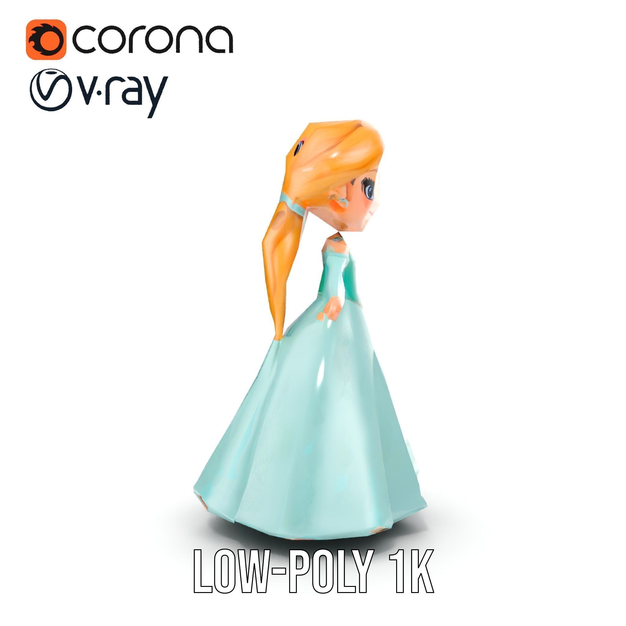 Princess Character Model Rigged and Animated D Model Low-poly 3D model_29