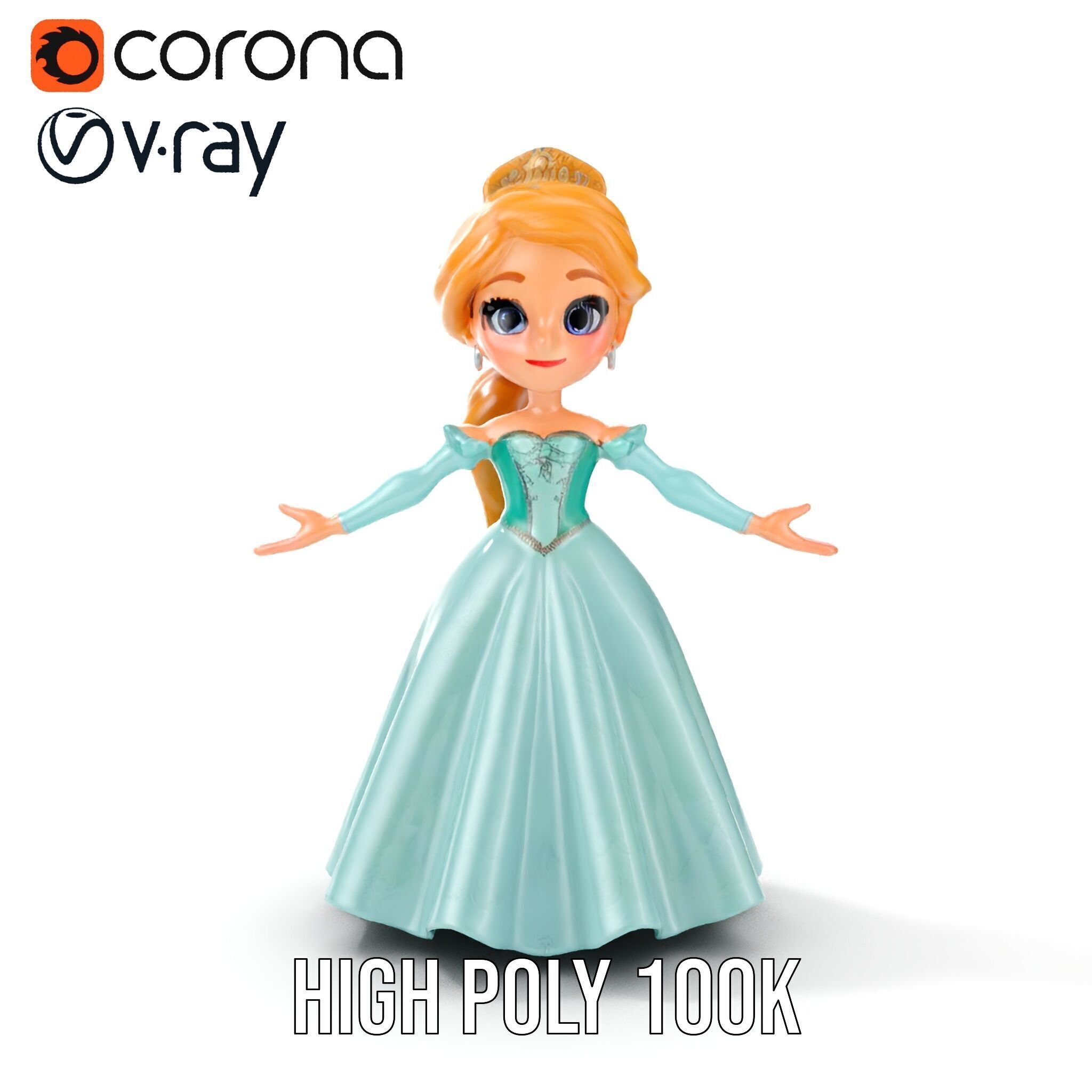 Princess Character Model Rigged and Animated D Model Low-poly 3D model_18
