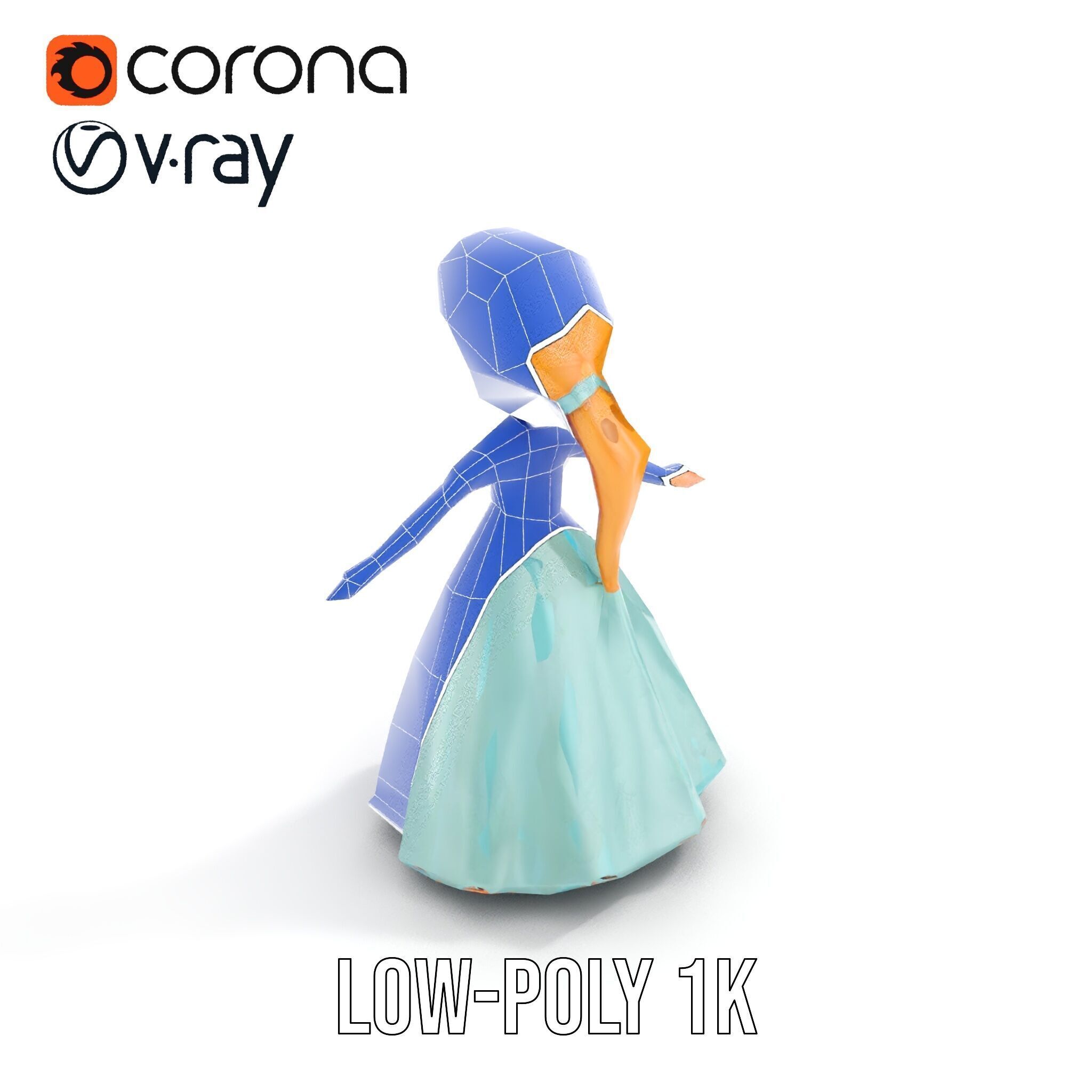 Princess Character Model Rigged and Animated D Model Low-poly 3D model_14