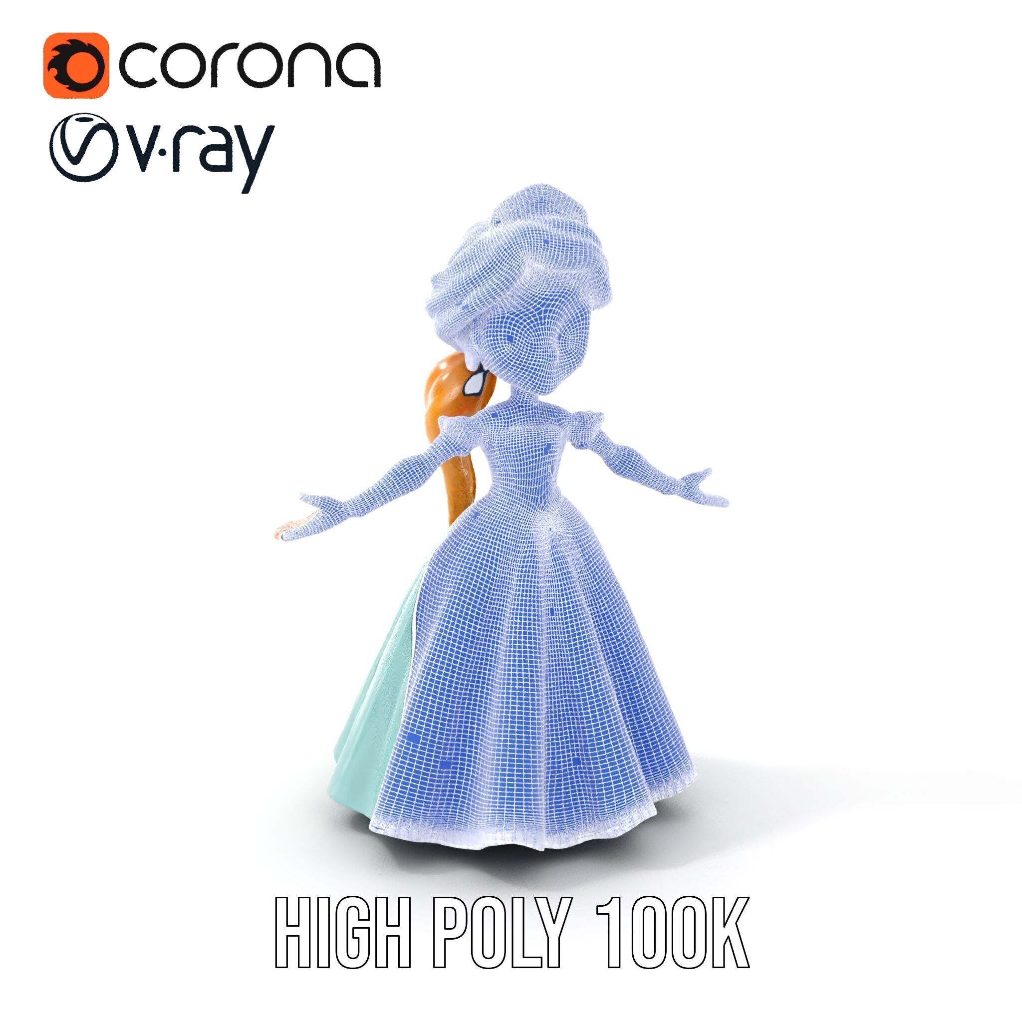Princess Character Model Rigged and Animated D Model Low-poly 3D model_4