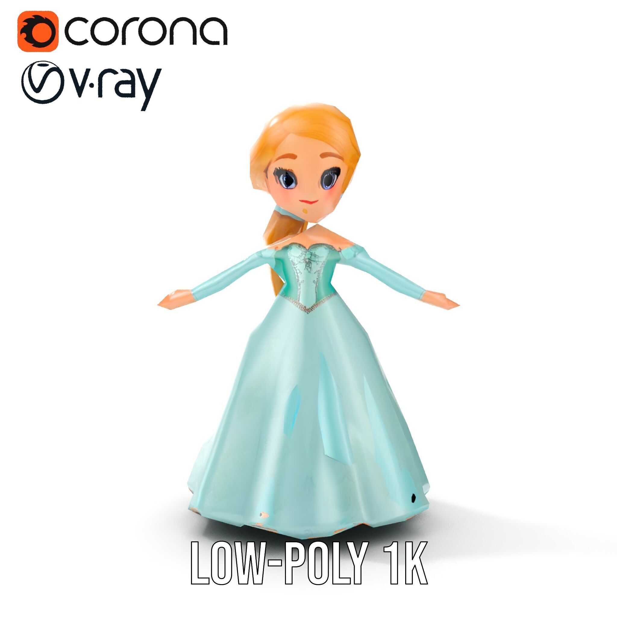 Princess Character Model Rigged and Animated D Model Low-poly 3D model_9