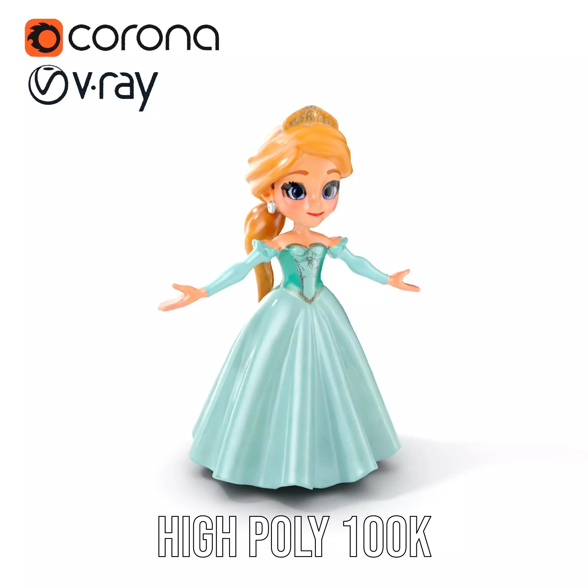 Princess Character Model Rigged and Animated D Model Low-poly 3D model_0
